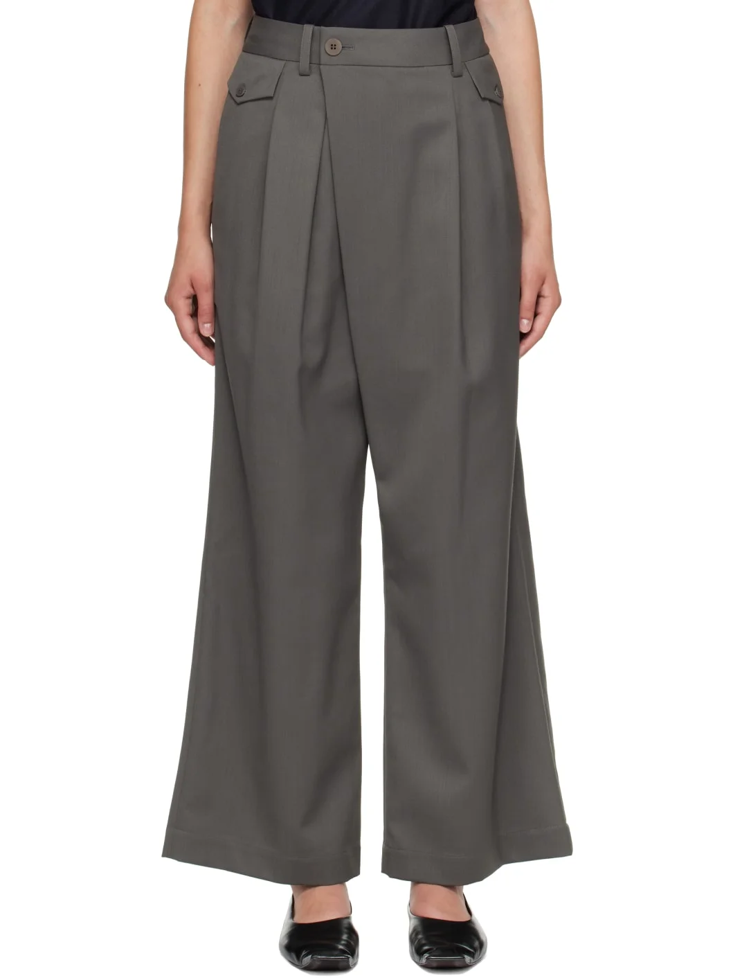 Gray Lustrous Wool Trousers - 1