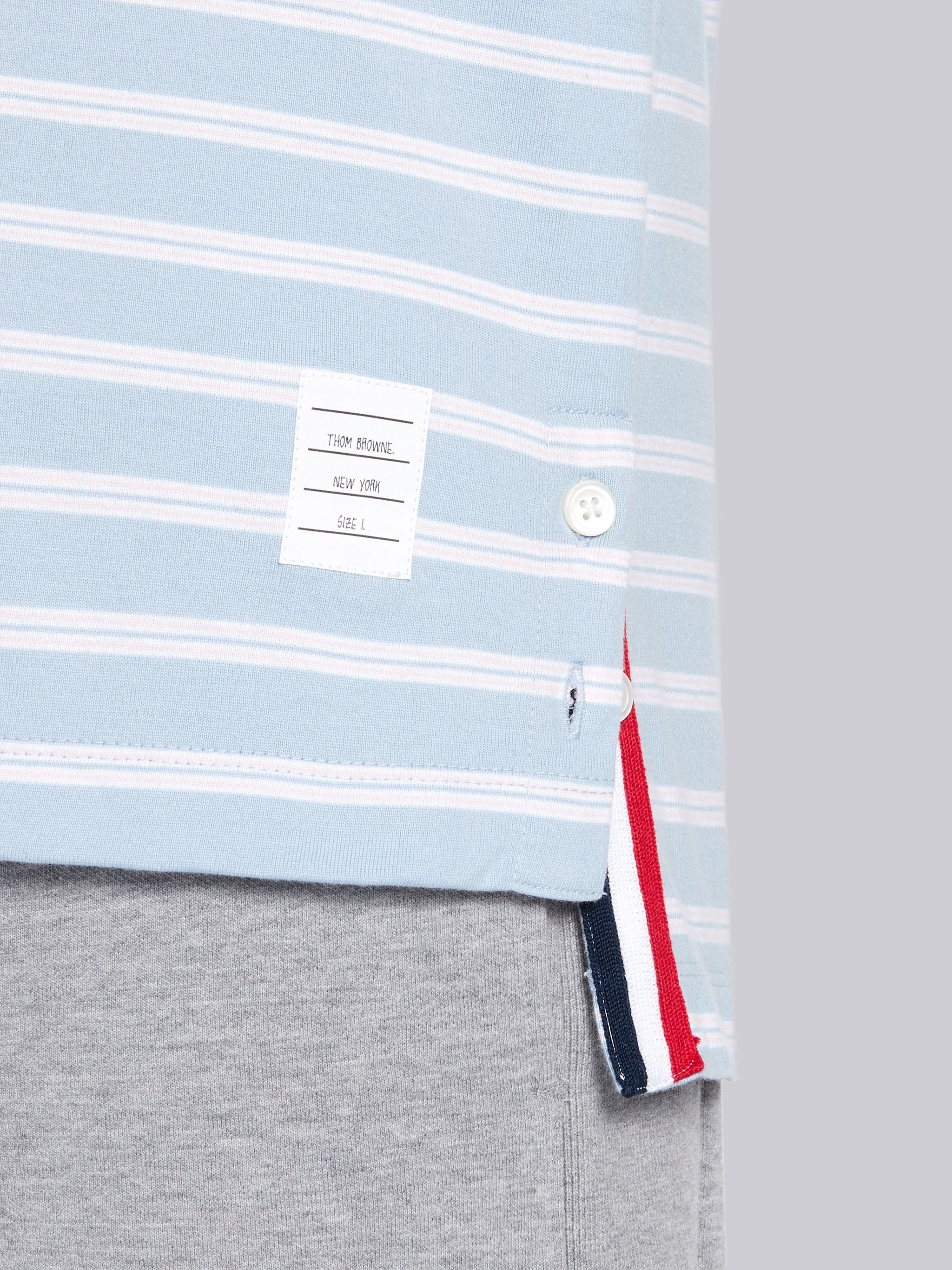 Light Blue Cotton Hairline Stripe Short Sleeve Ringer T-shirt - 6