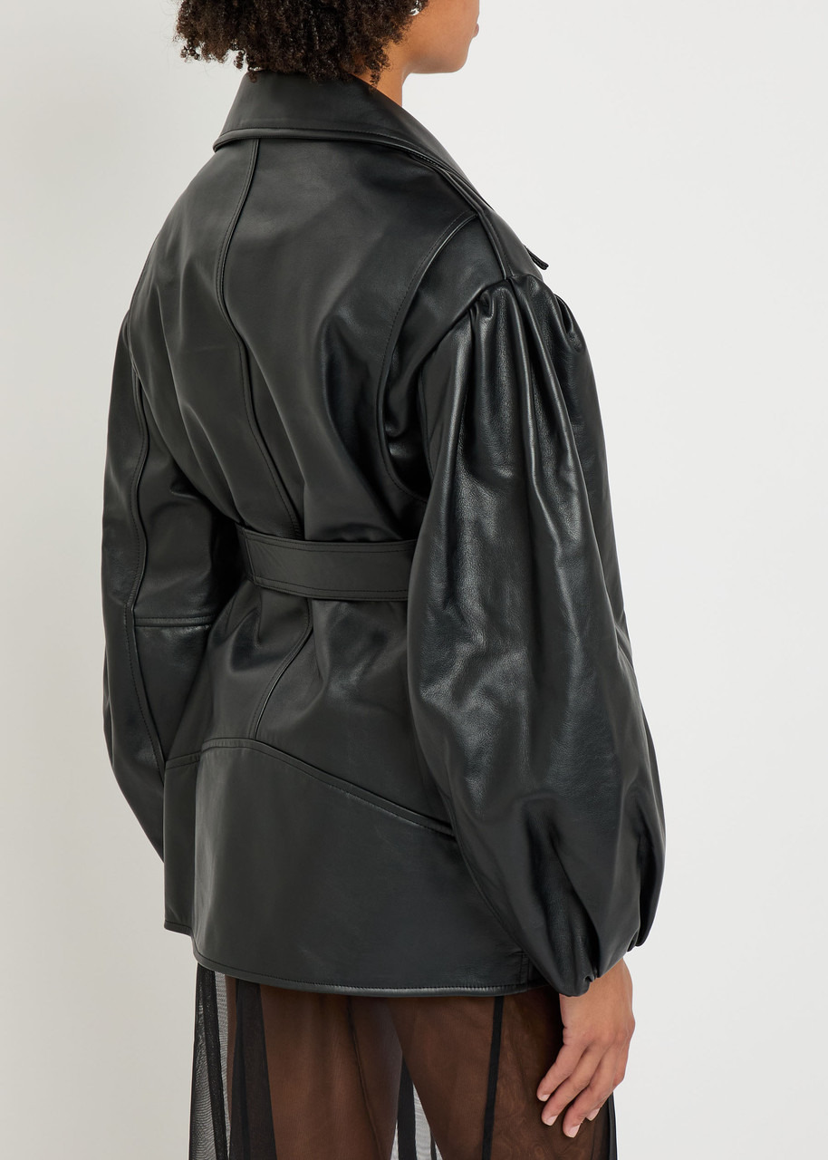 Simone Rocha Puff Sleeve Belted Leather Biker Jacket - 3