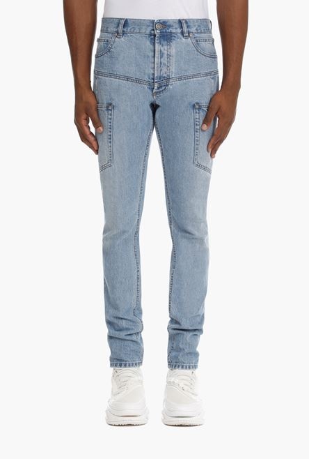 Light blue cotton tapered jeans - 5