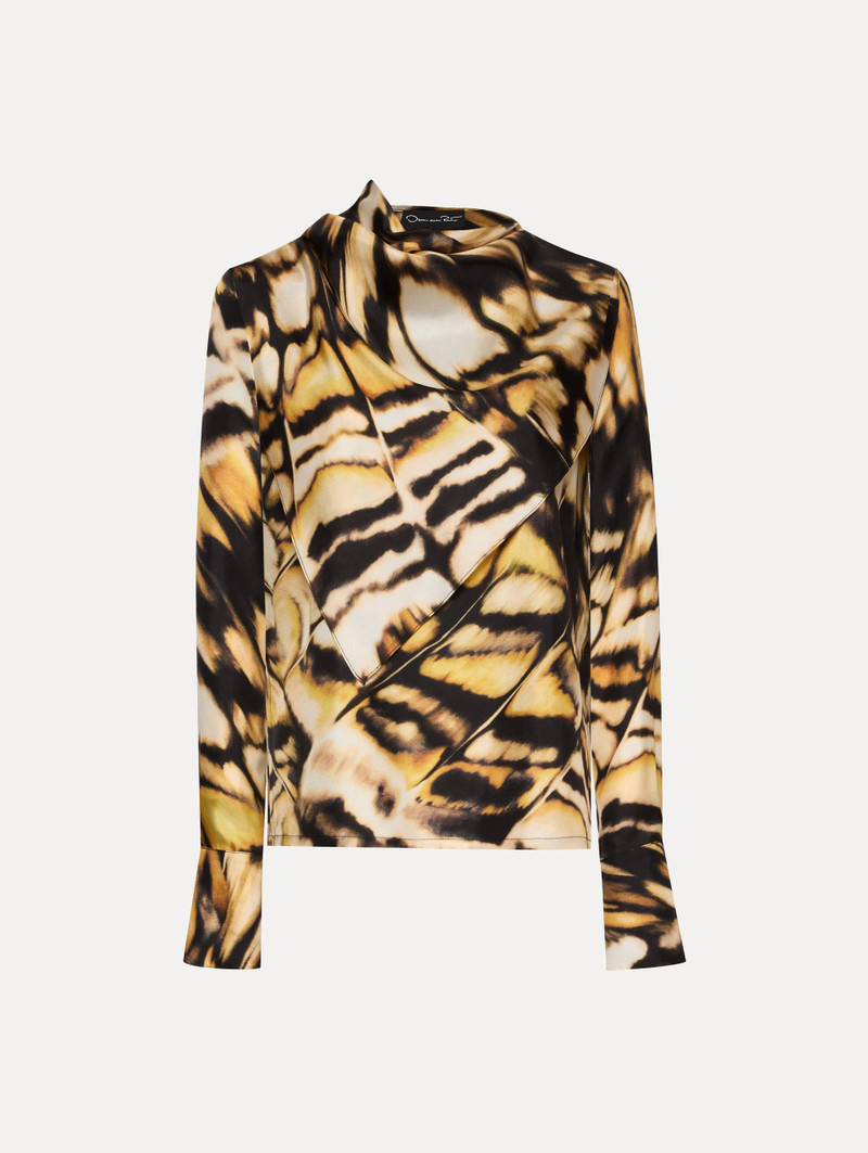 ABSTRACT BUTTERFLY SILK TWILL BLOUSE 1