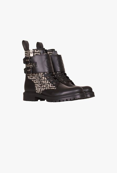 Balmain Bicolor ivory and black smooth and monogram jacquard Phil Ranger ankle boots outlook