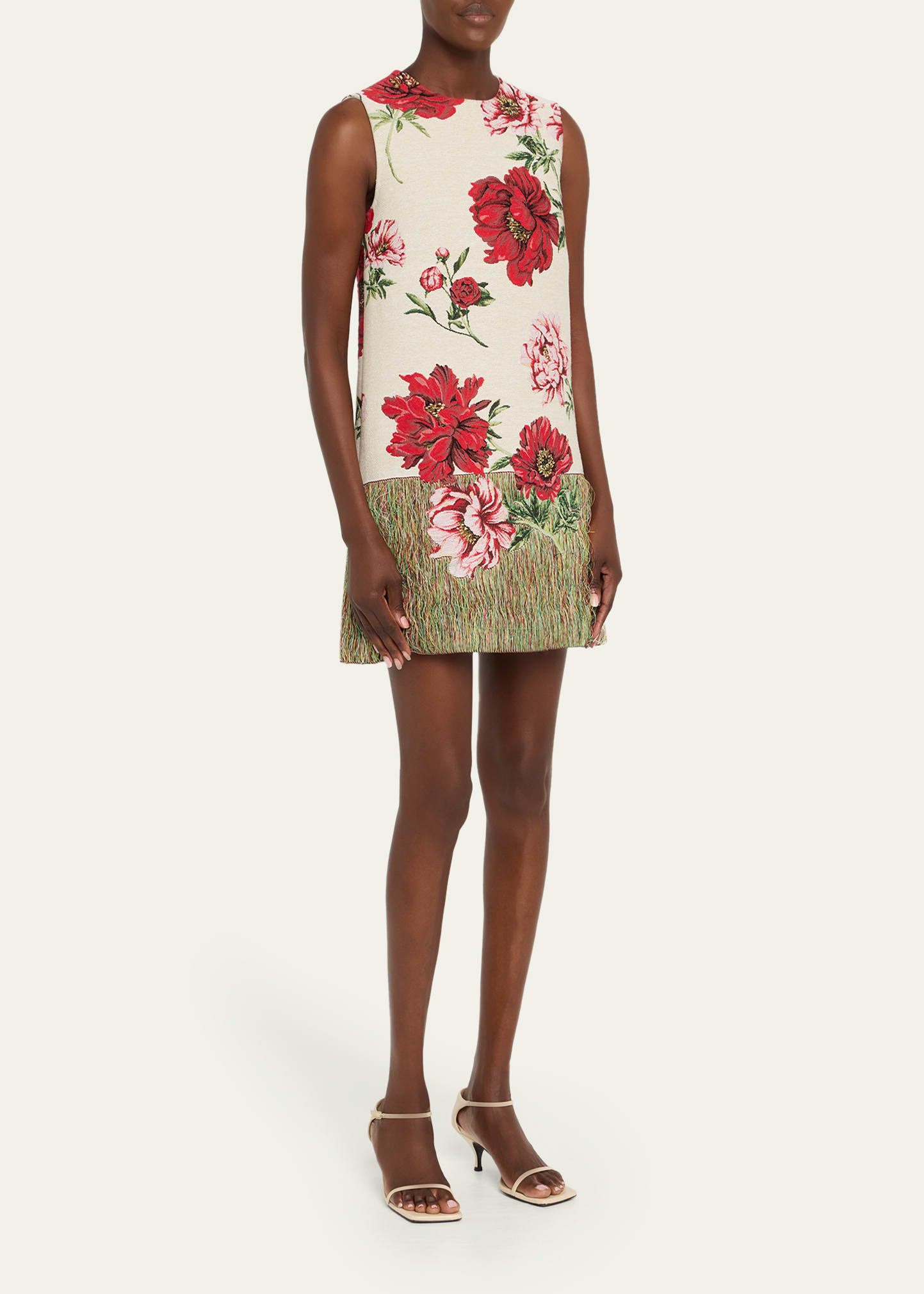 Peony Unraveled Jacquard Sleeveless Mini Day Dress - 4