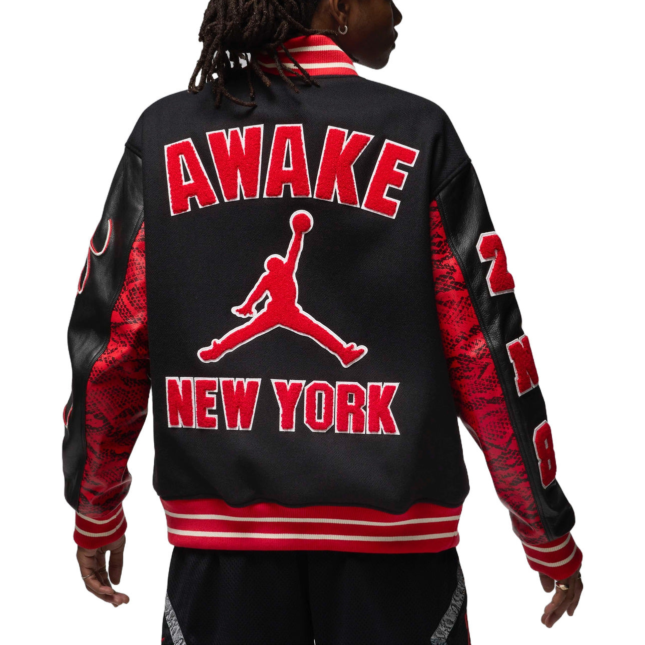 Air Jordan x Awake NY Varsity Jacket Asia Sizing 'University Red Black' FQ5440-657 - 2