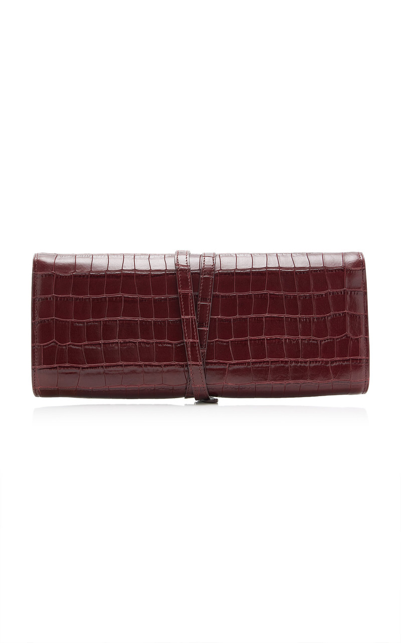 Belted Croc-Embossed Leather Clutch 4
