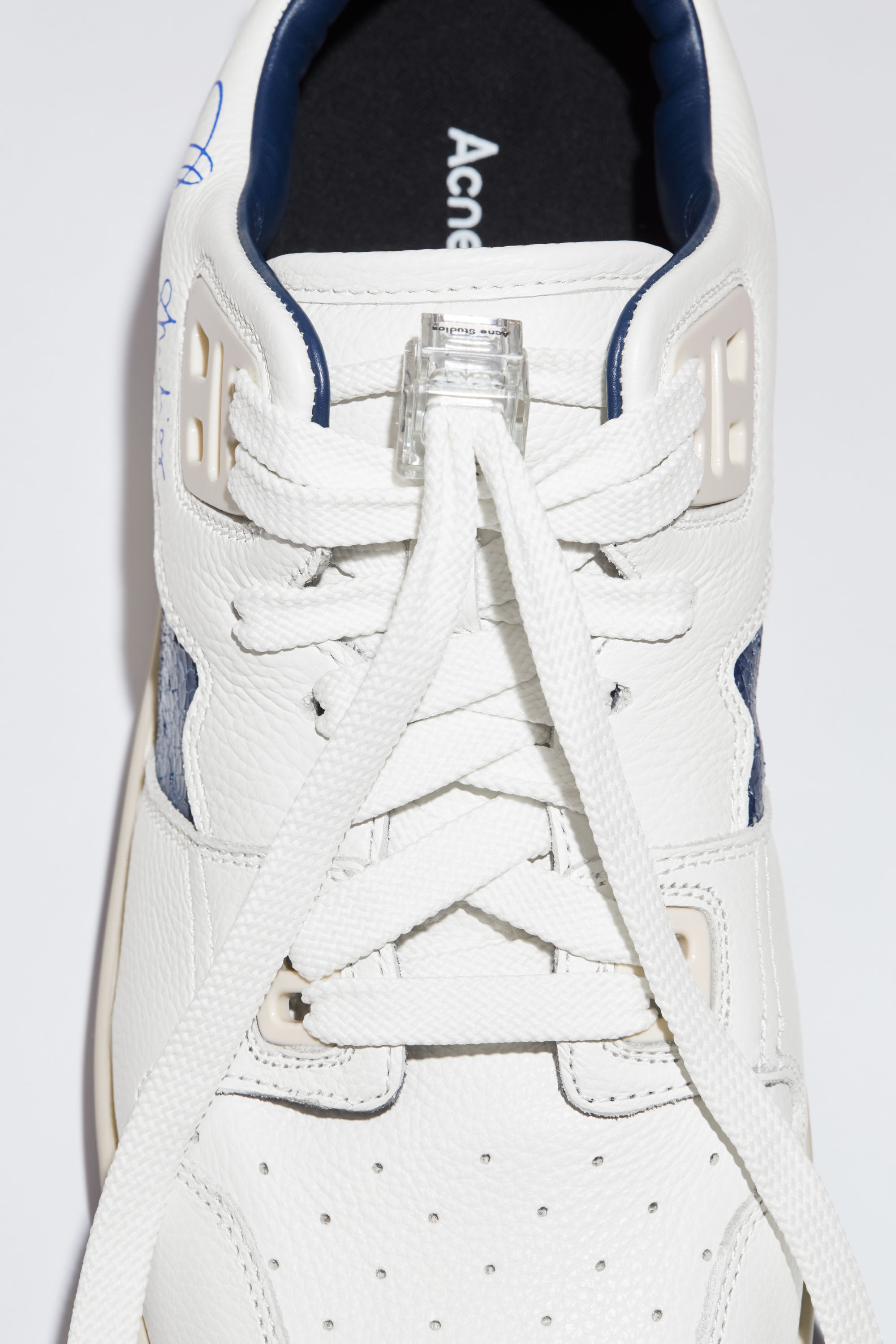 Low top leather sneakers - White/blue - 4