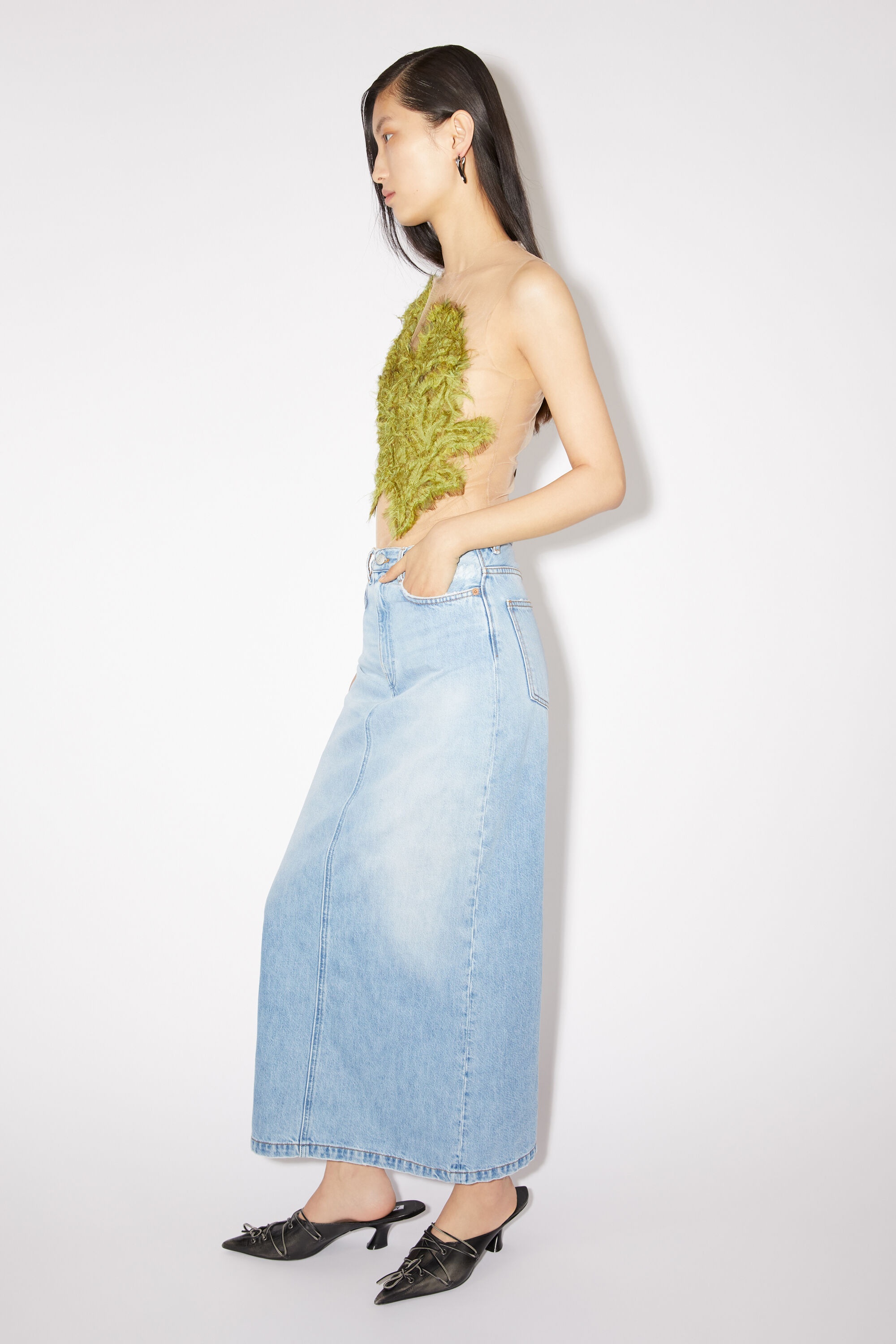 Mid-length denim skirt - Light blue - 4
