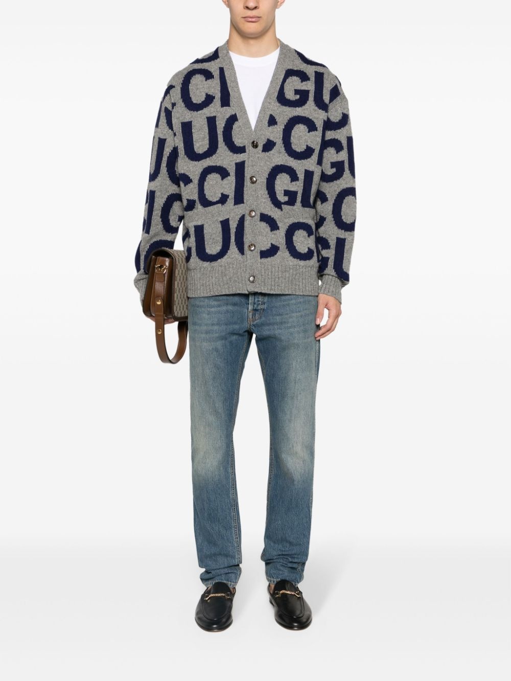 logo-intarsia wool cardigan - 2
