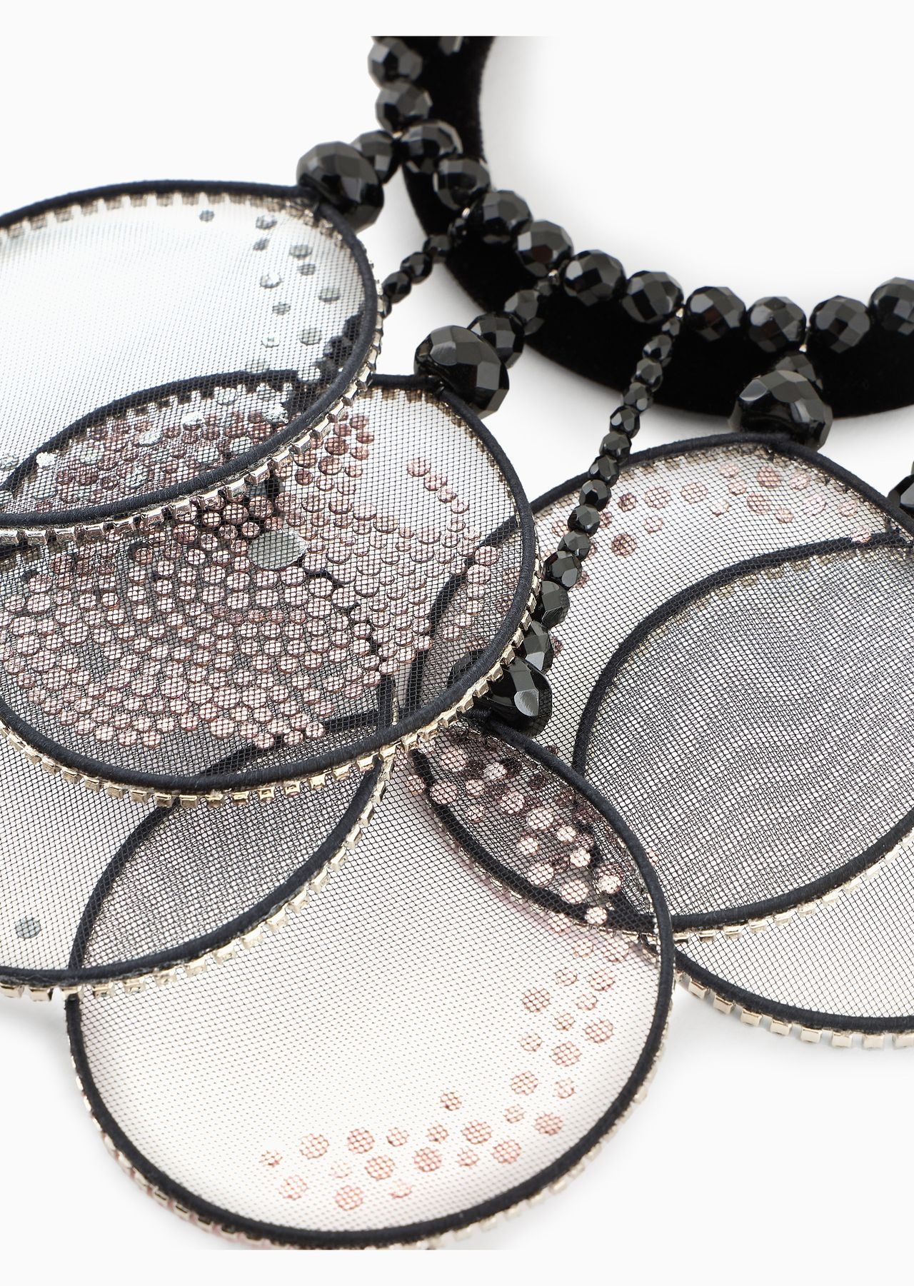 Velvet choker necklace with embroidered tulle pendants 2