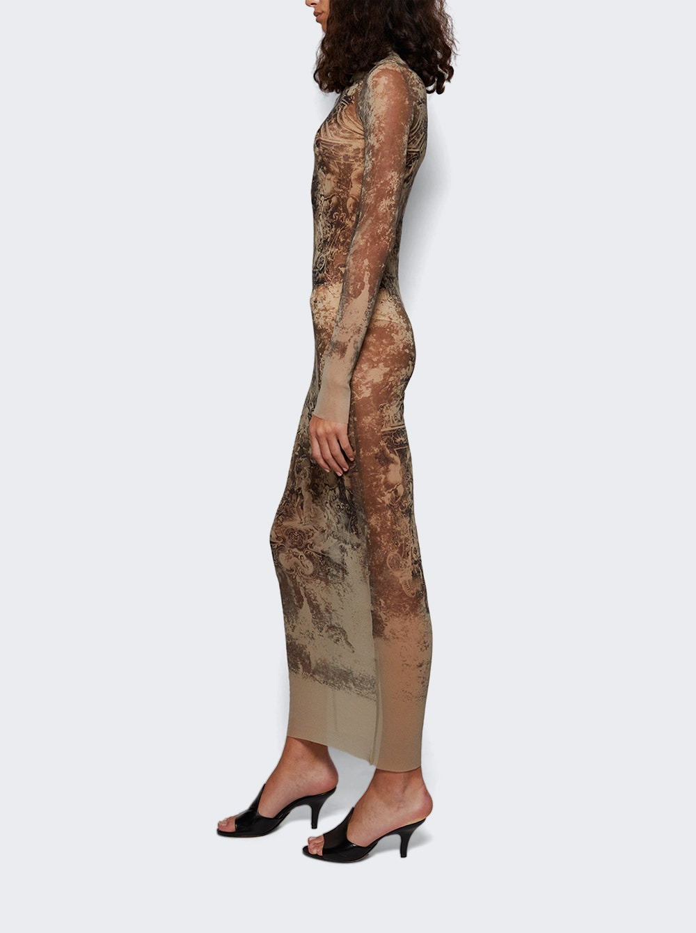 Long Mesh Dress Beige Médaillon Print - 3