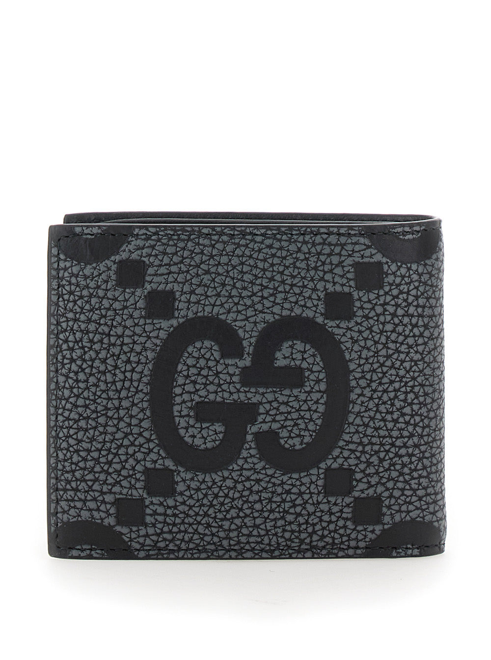Gucci Men Grey And Black Wallet With Gg Maxi Logo On Front In Hammered Leather Man - 4