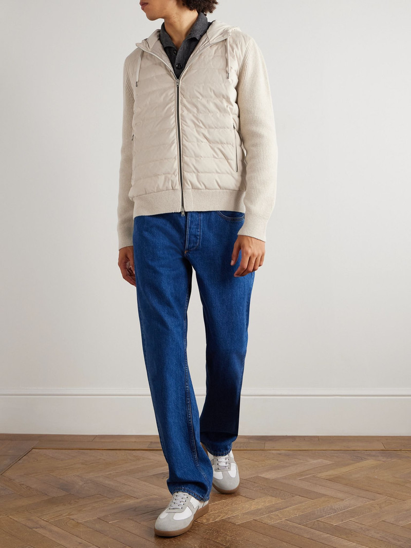 Herno Quilted Microfibre and Ribbed Wool Down Hooded Jacket Ecru outlook