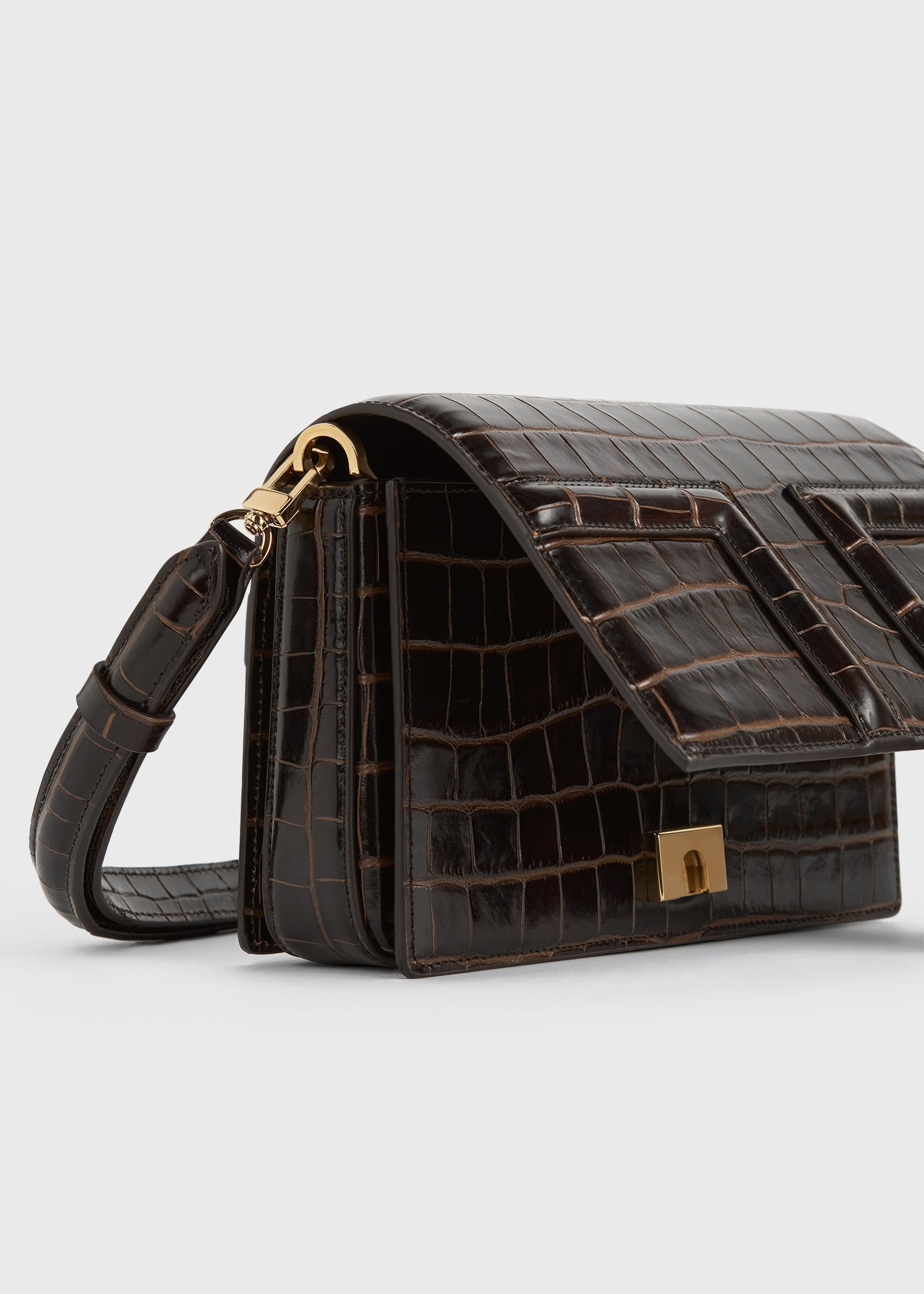 Mini T-Flap croco-embossed bag dark brown - 10