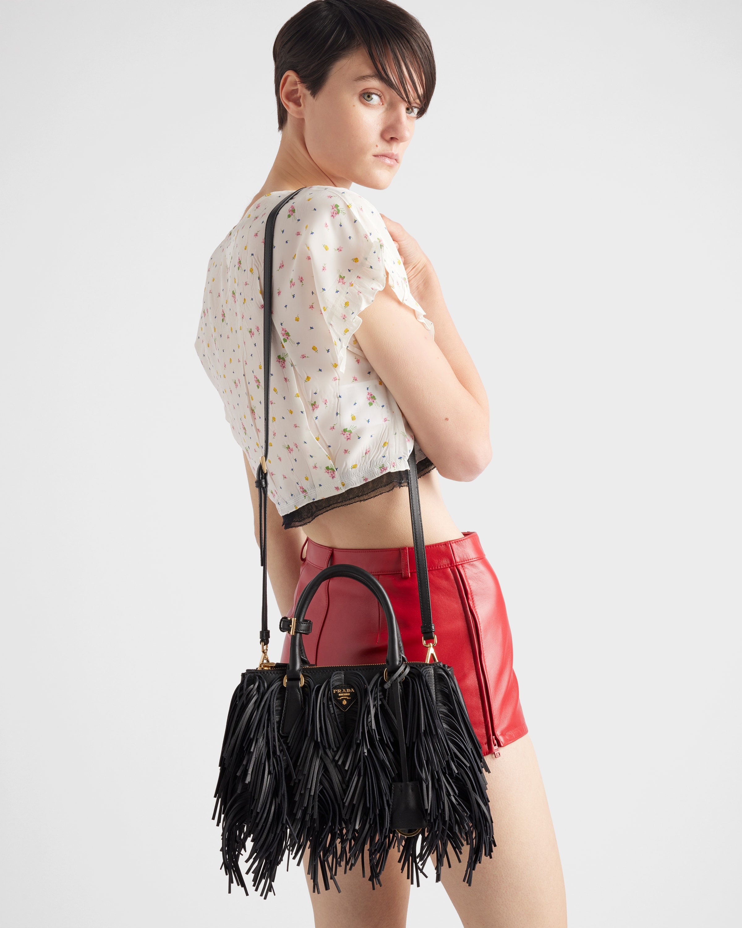 Prada Galleria small leather bag with fringe - 7