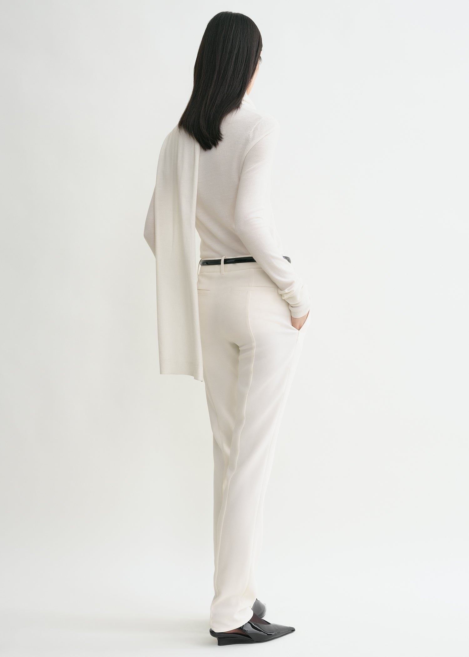 Draped-scarf fine knit off-white - 4