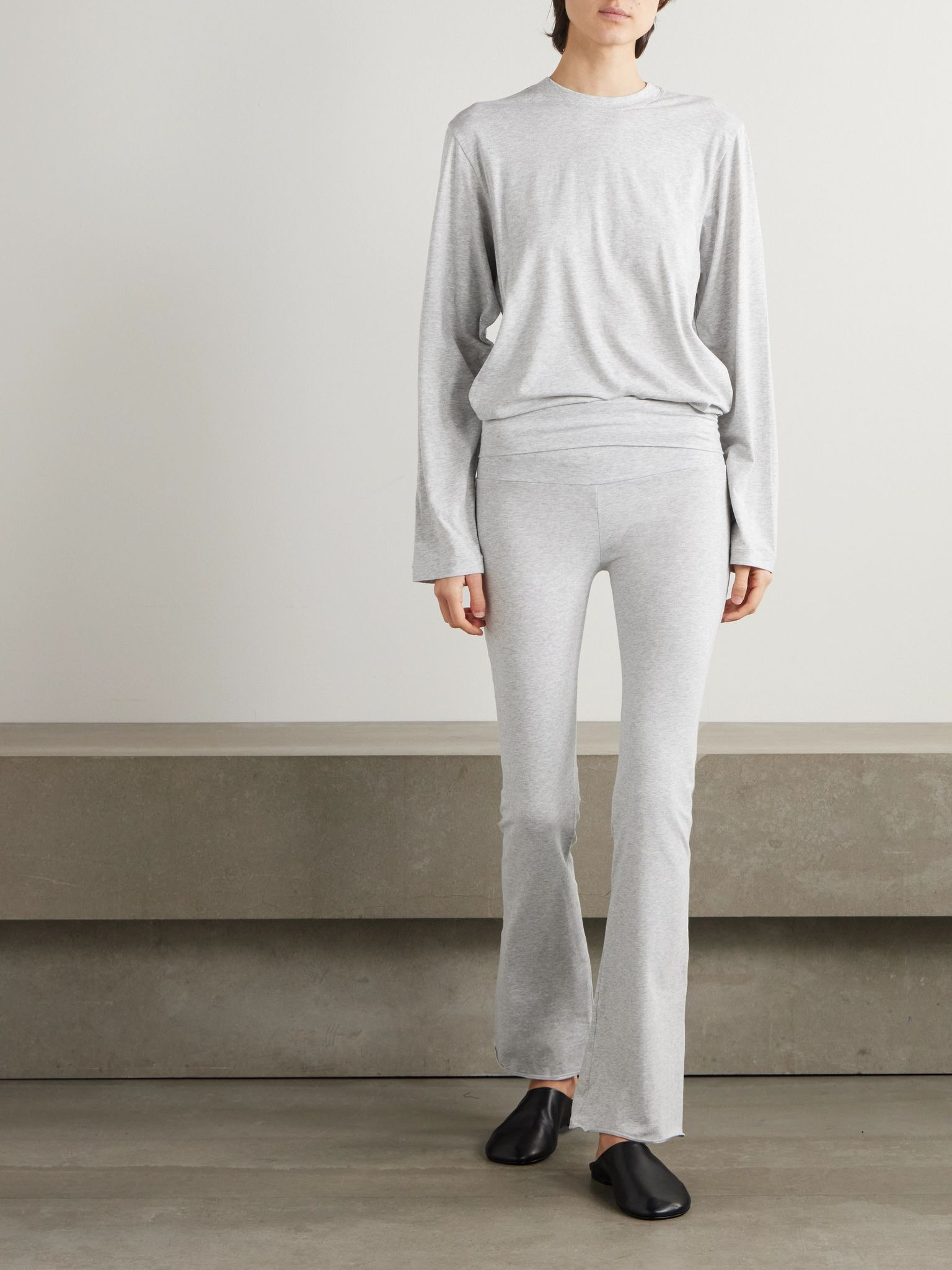 Stretch-Cotton Jersey Foldover Pants - Light Heather Grey Light gray - 2