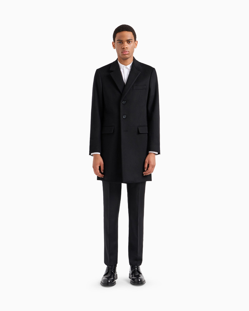 EMPORIO ARMANI Coat with lapels in beaver cashmere outlook