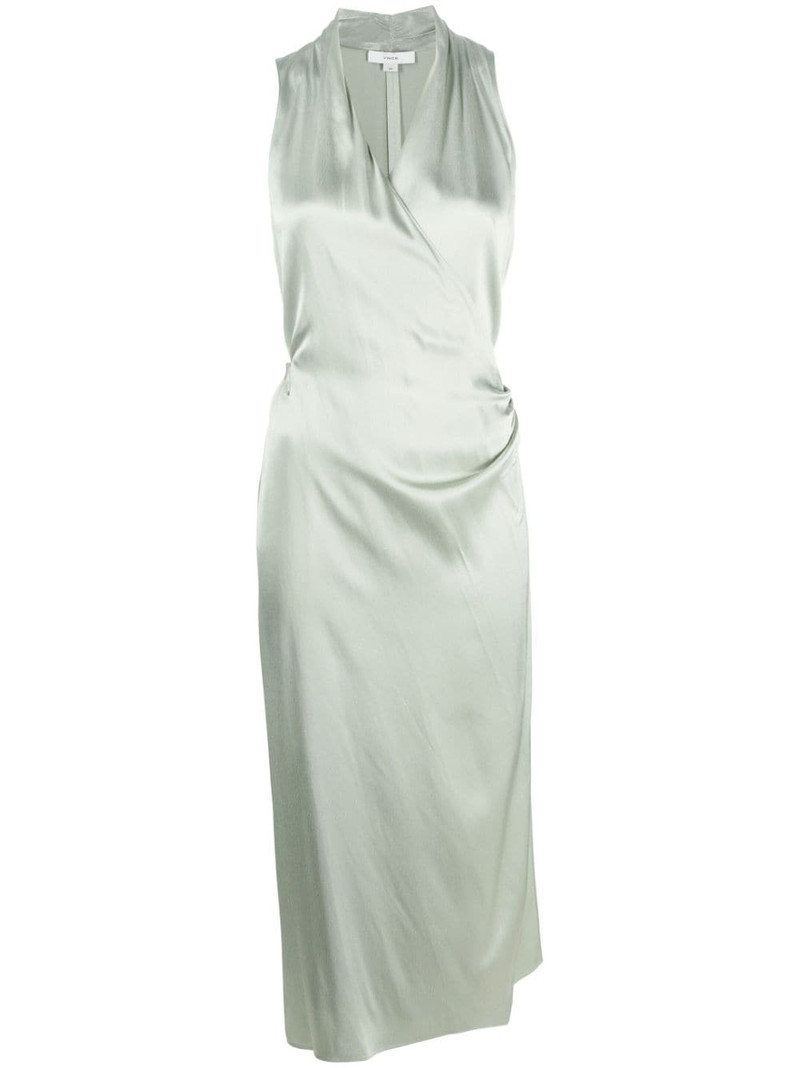 satin-finish V-neck wrap dress 1