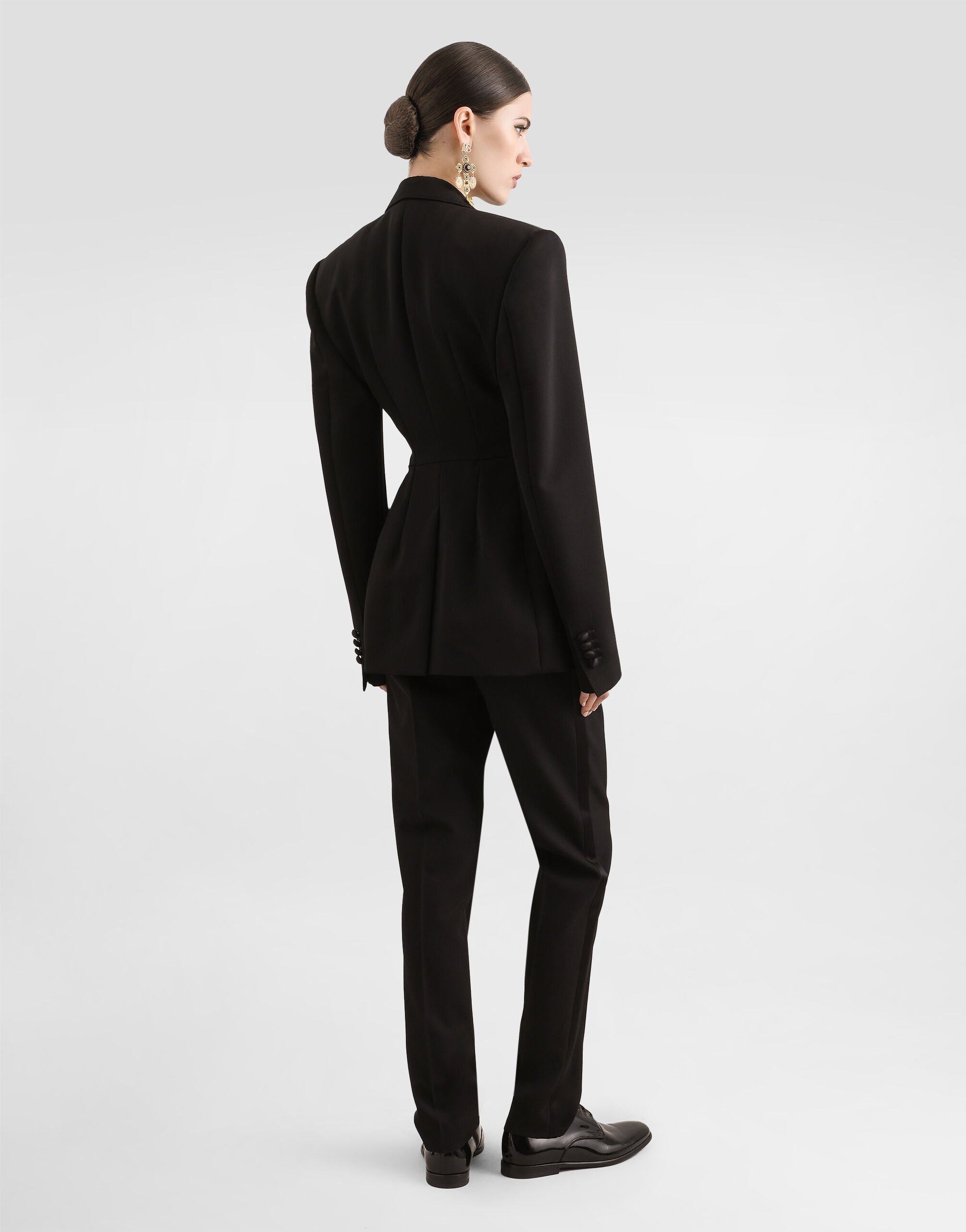 Double-breasted wool gabardine tuxedo jacket - 3