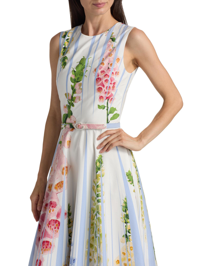 Women's Pleated Foxgloves-Print Cotton Poplin Midi-Dress - Light Blue Mult 7