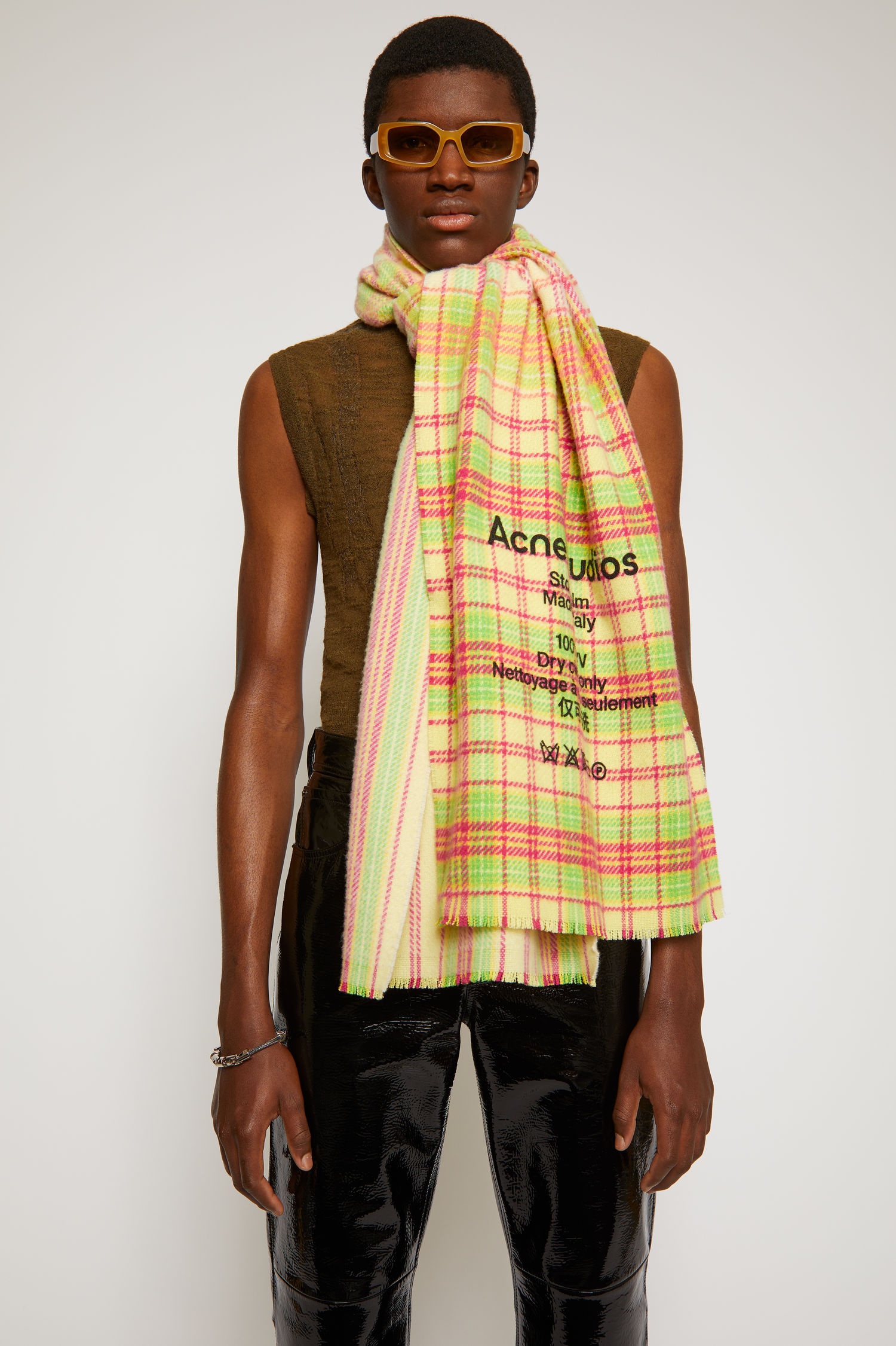 Checked logo scarf fuchsia/yellow - 3