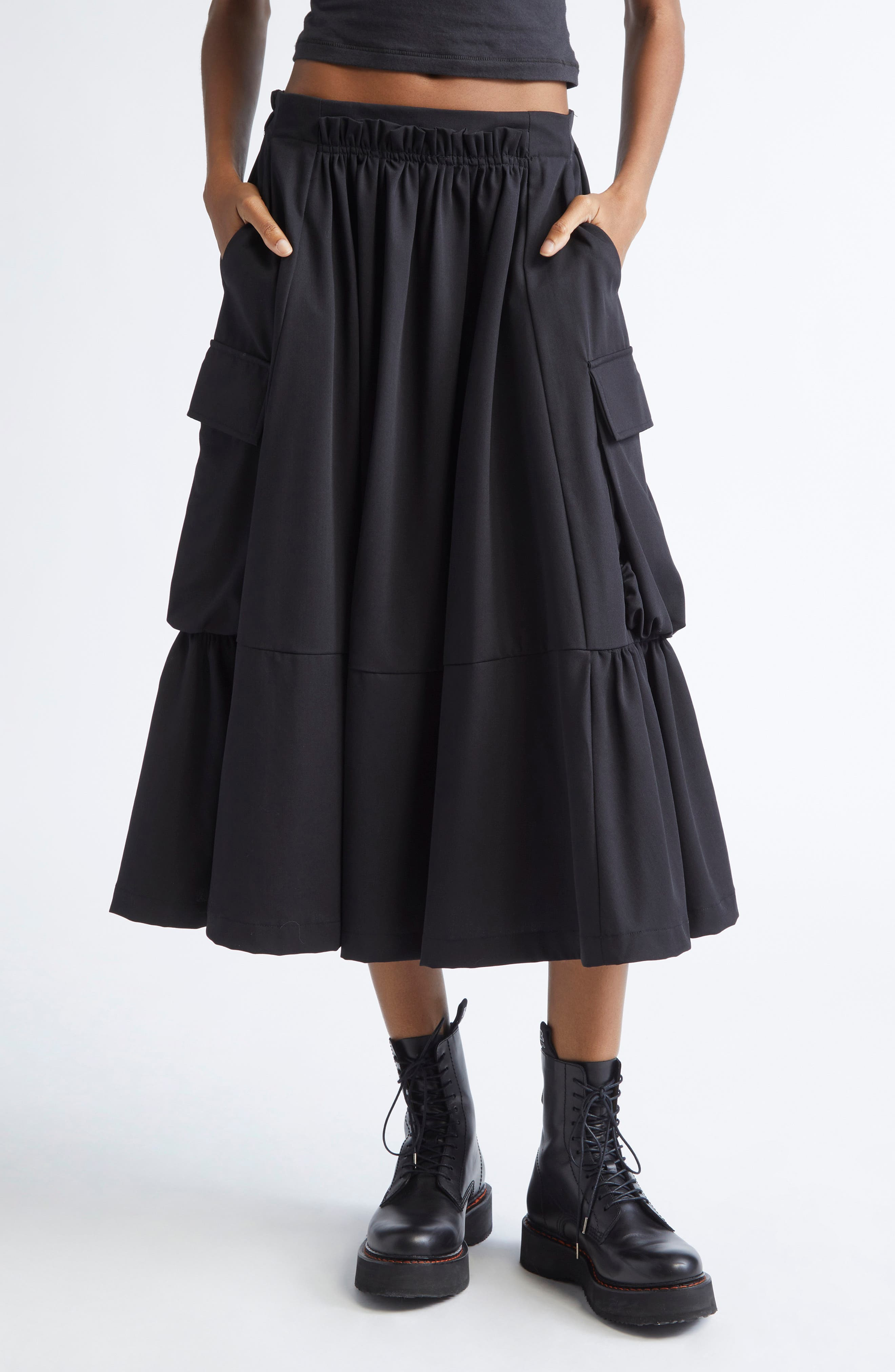 R13 Gathered Cargo Midi Skirt in Black at Nordstrom - 1