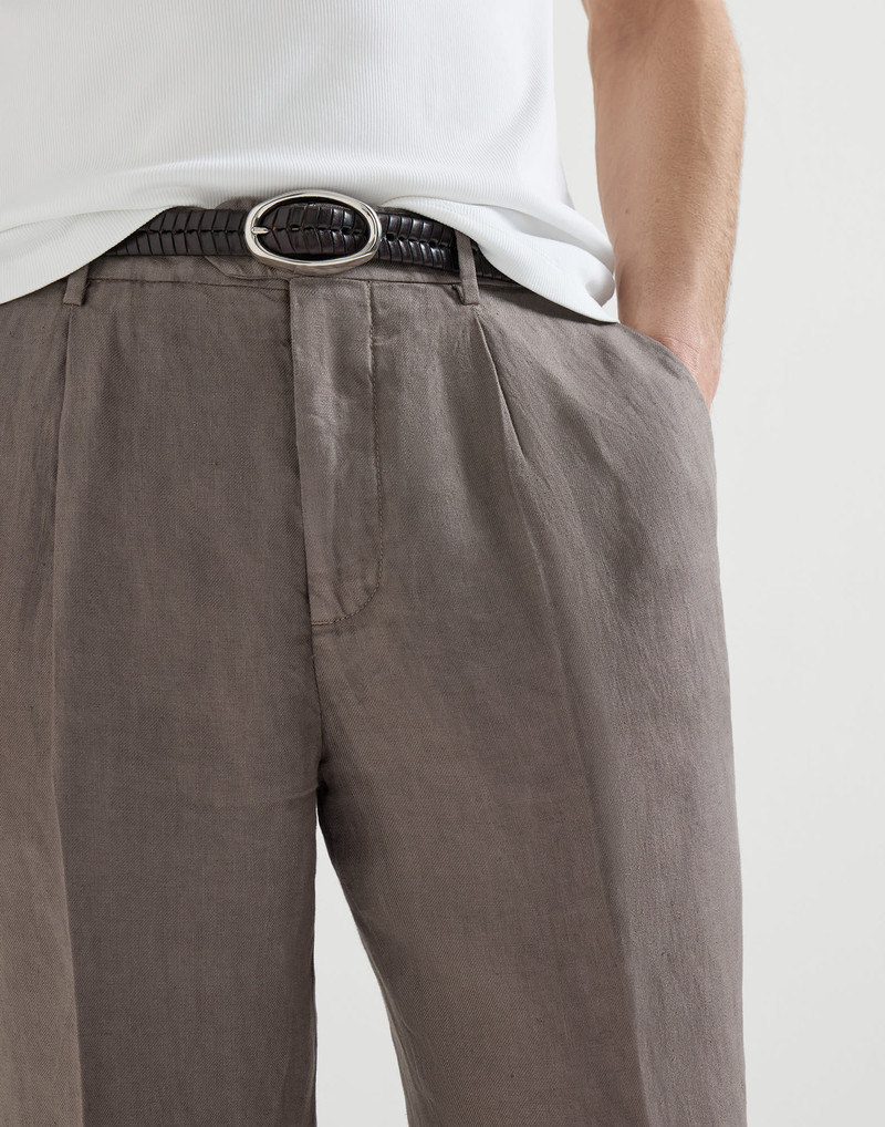 Garment-dyed trousers in linen gabardine with pleat 4