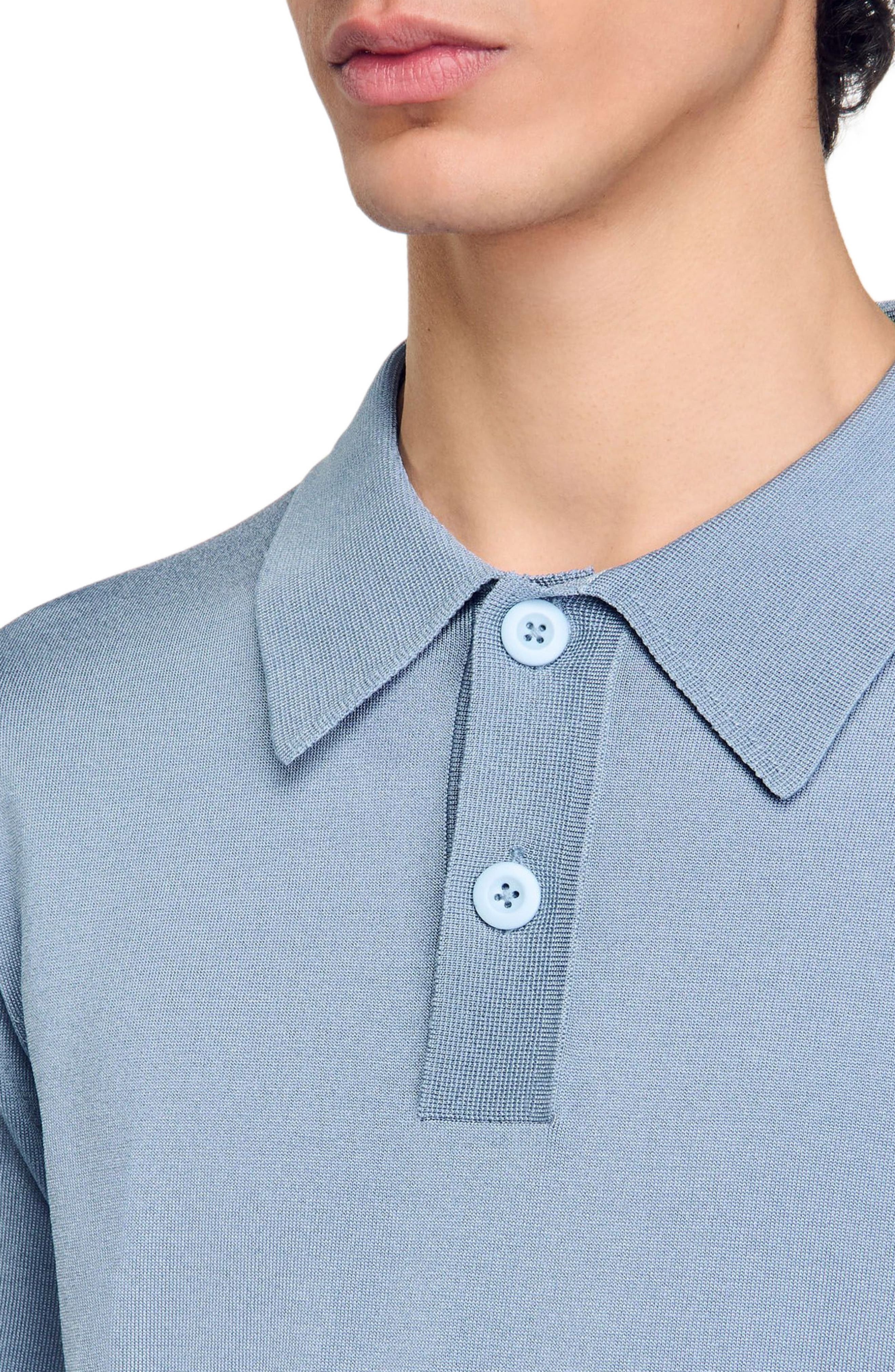 SANDRO Short-sleeve knitted polo shirt in Chambray at Nordstrom - 4