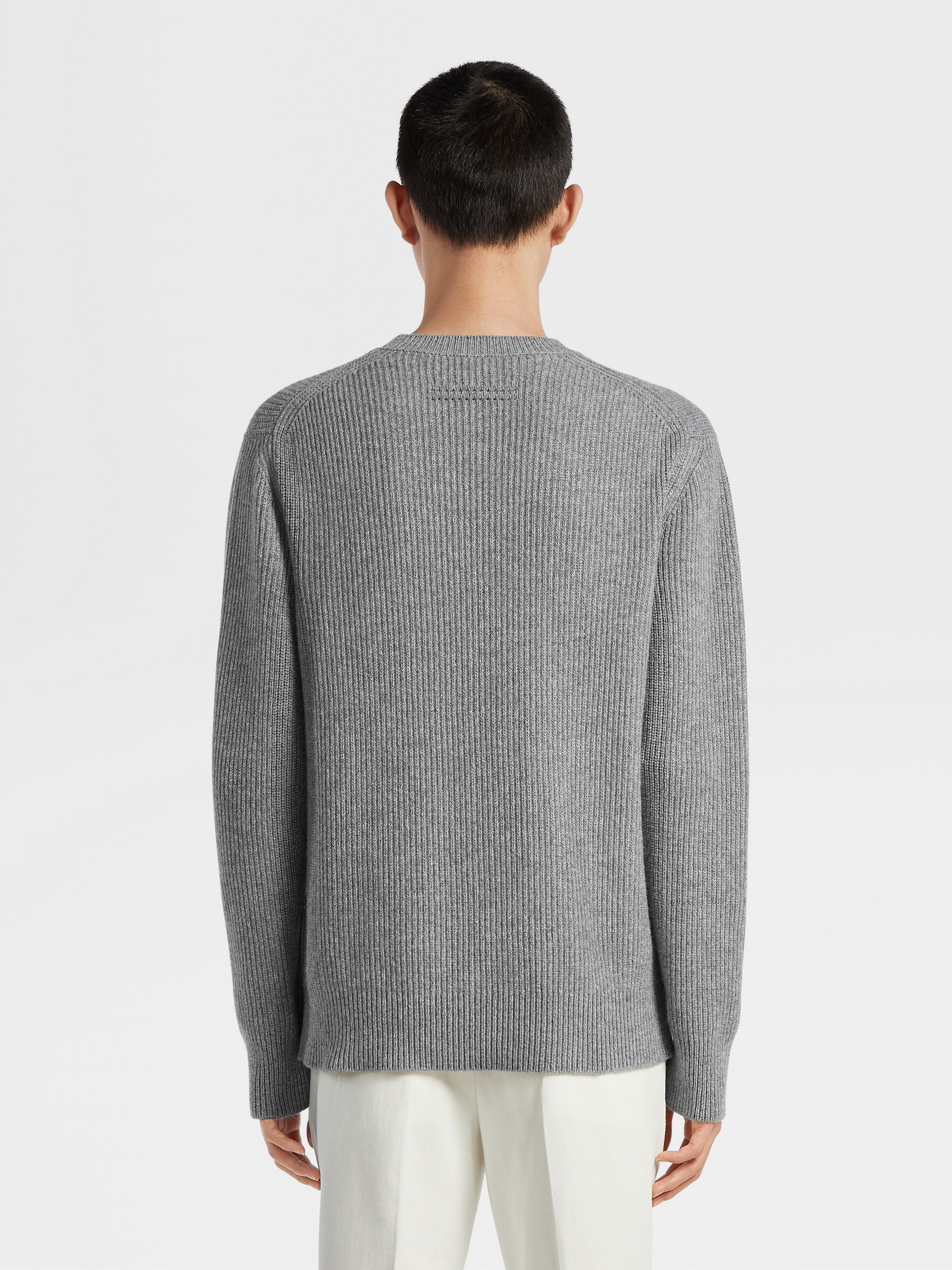 GREY MÉLANGE OASI CASHMERE CREWNECK - 3