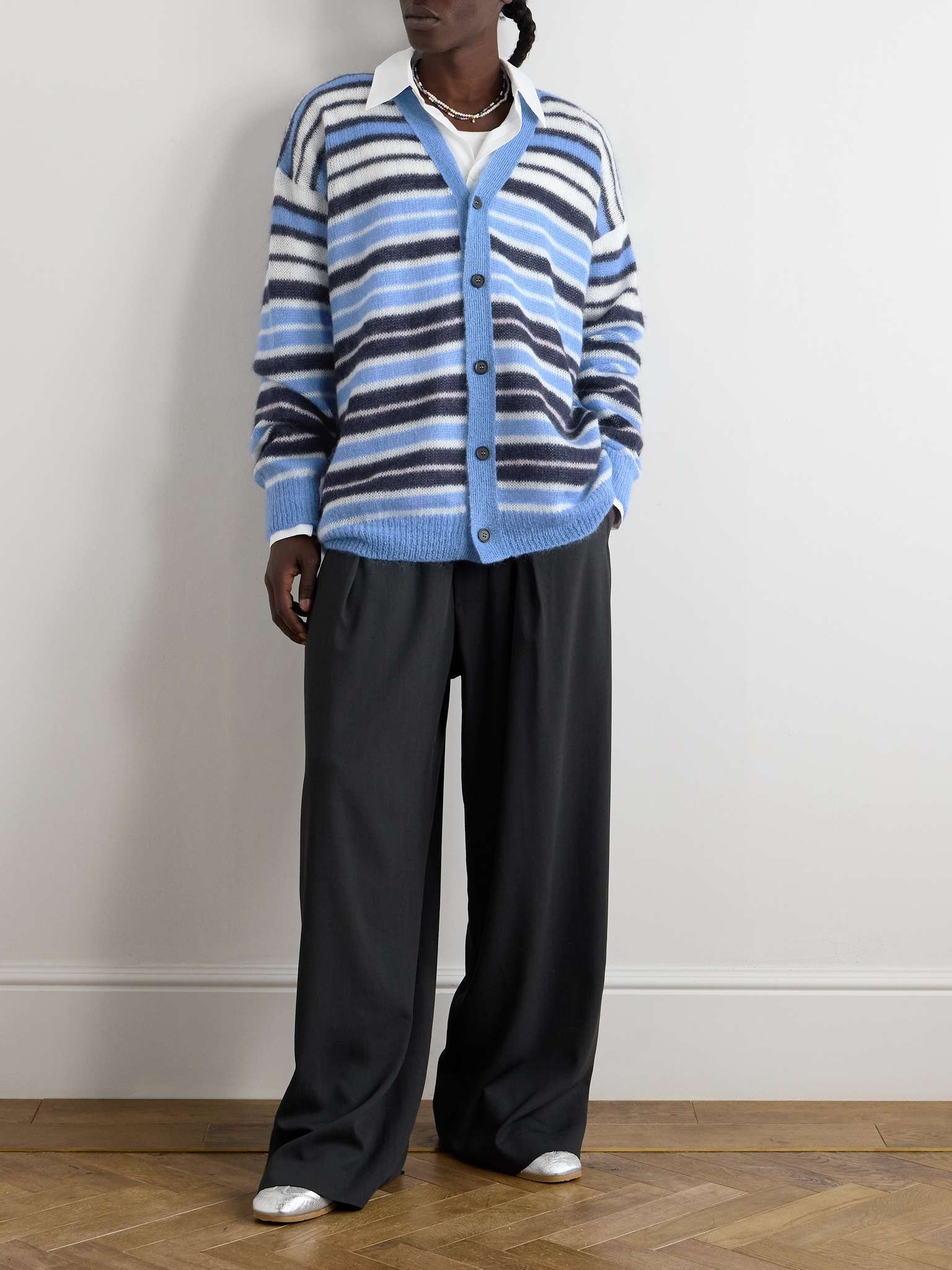 Logo-Embroidered Striped Mohair-Blend Cardigan - 2