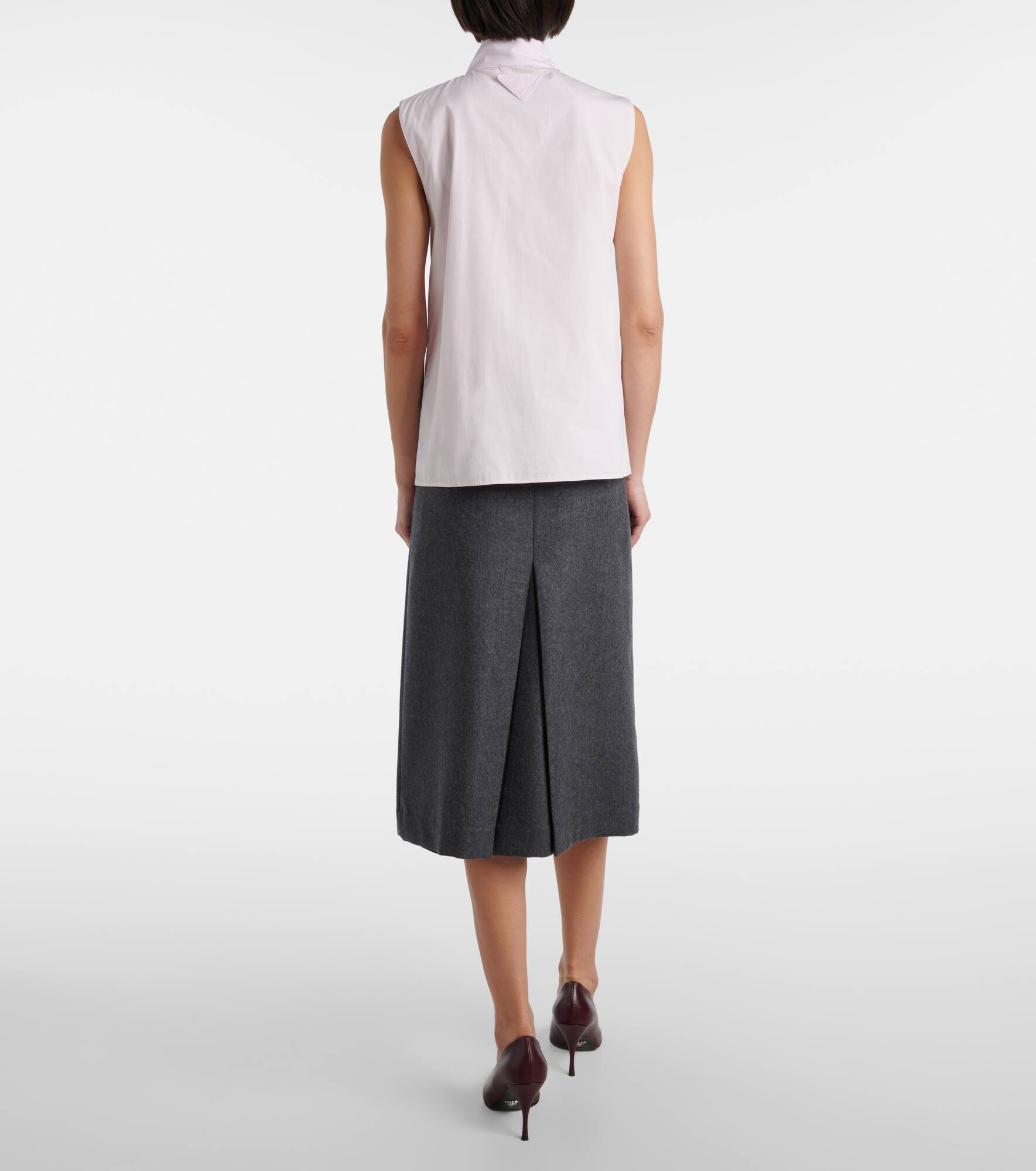 Bow-detail pleated cotton poplin top - 3