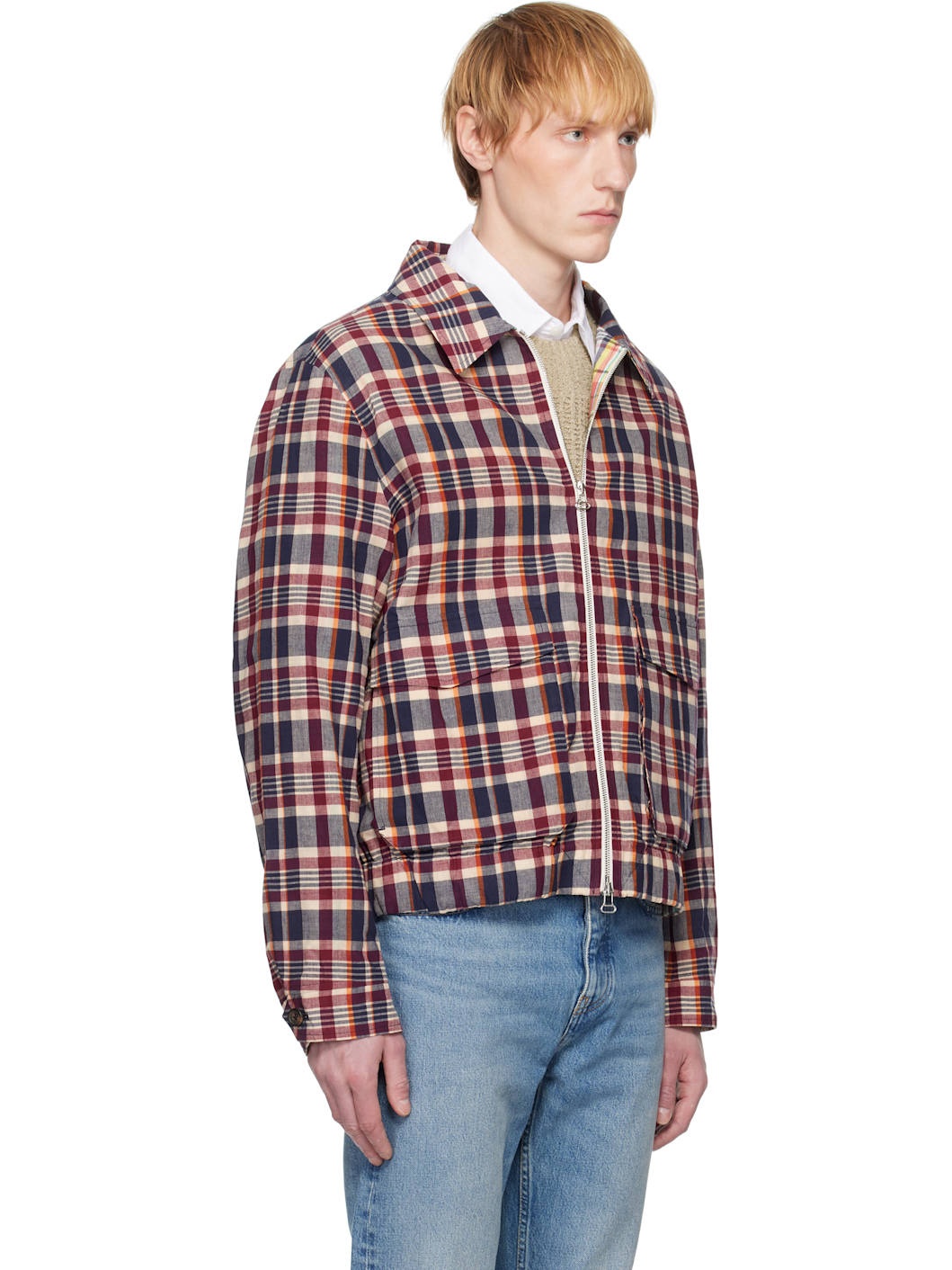 Red & Navy Waxed Madras Tennis Jacket - 2