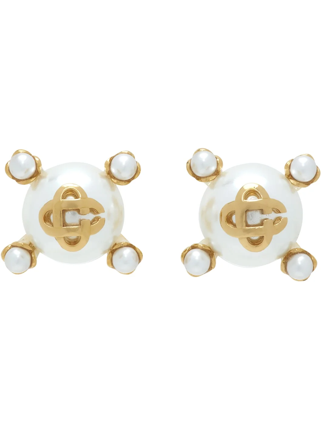 Lotus Faux-Pearl Stud Earrings - 1