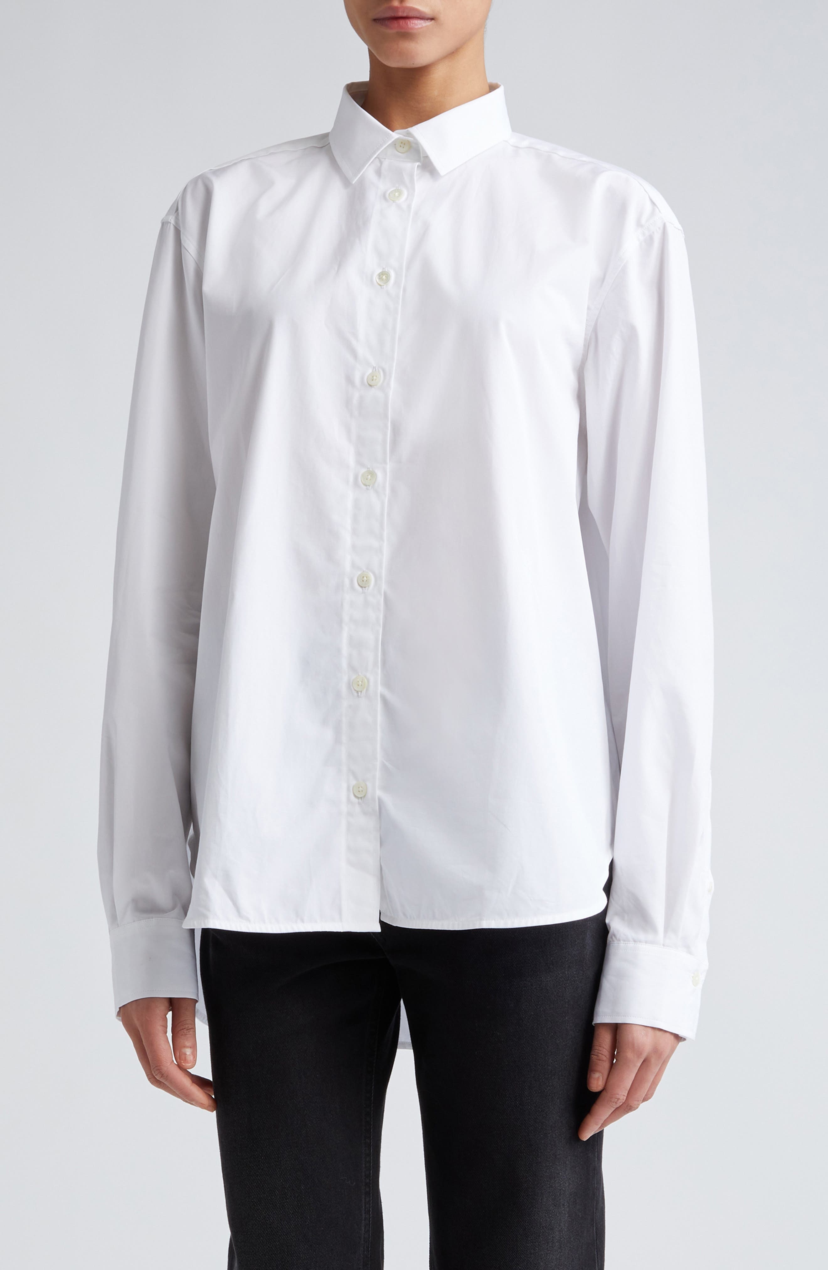 TOTEME Signature Organic Cotton Poplin Button-Up Shirt in White at Nordstrom - 1