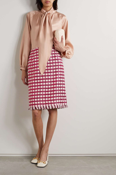 Oscar de la Renta Frayed checked metallic wool-blend tweed skirt outlook