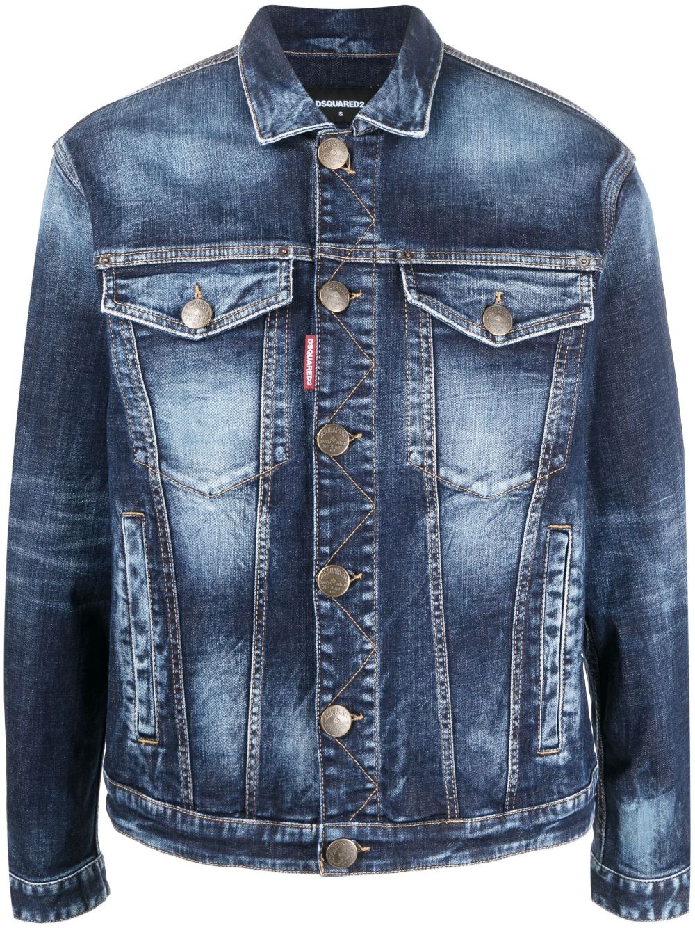 logo-patch washed denim jacket - 1