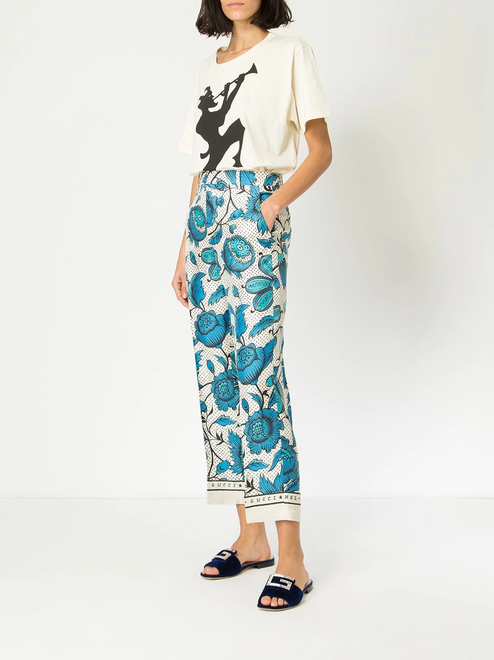 floral print straight trousers - 2