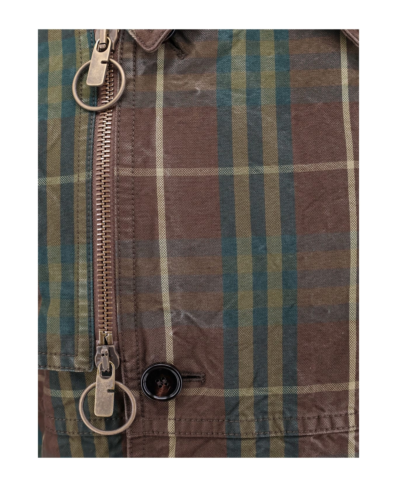'check' Dark Green Cotton Trench Coat - 3