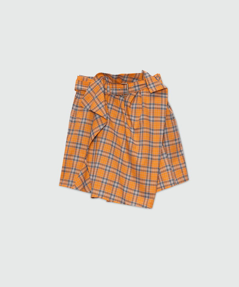 Orange check cotton mini skirt with belt. 1
