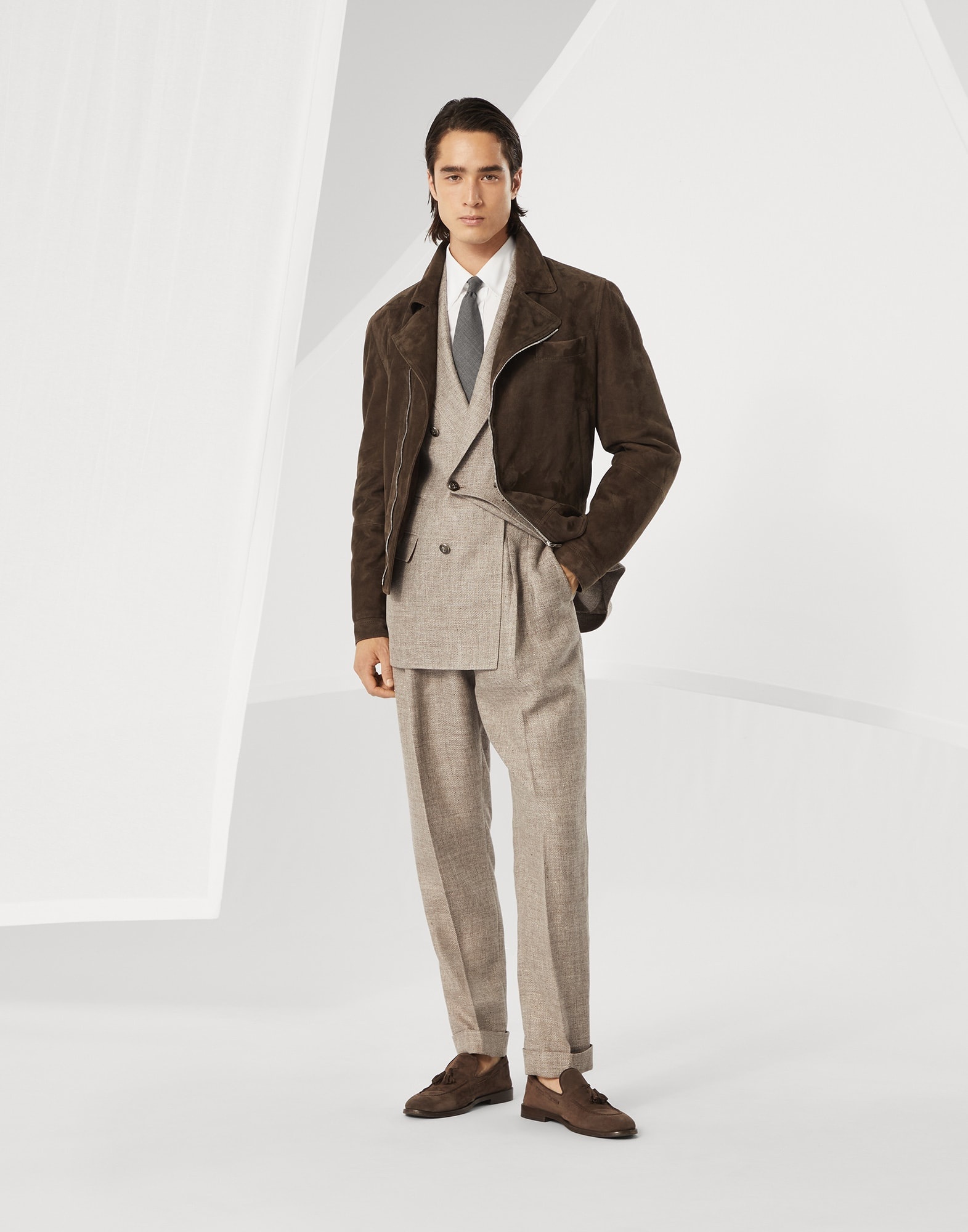 Brunello Cucinelli Linen, wool and silk diagonal one-and-a