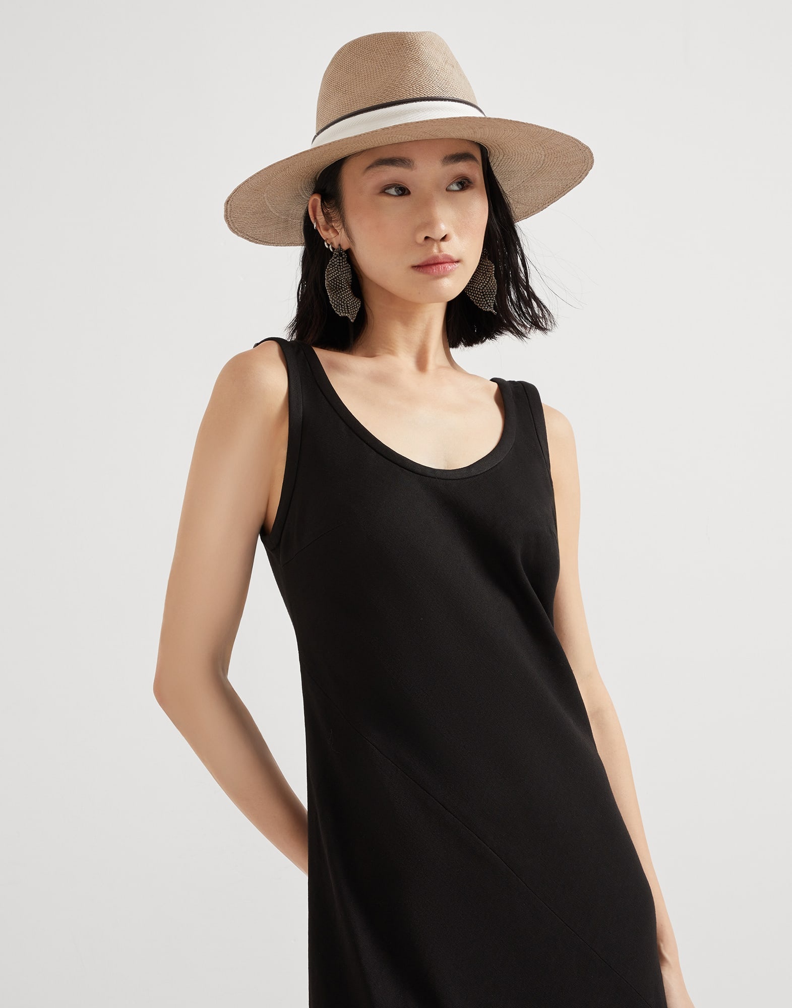 Viscose and linen fluid twill tank dress with shiny details - 4