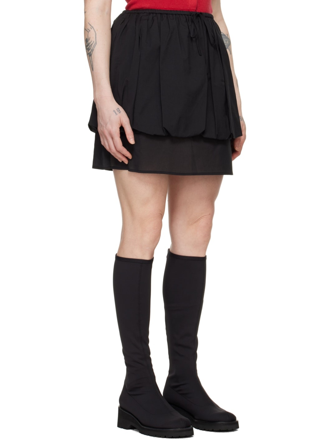 Black Shirred Miniskirt - 2