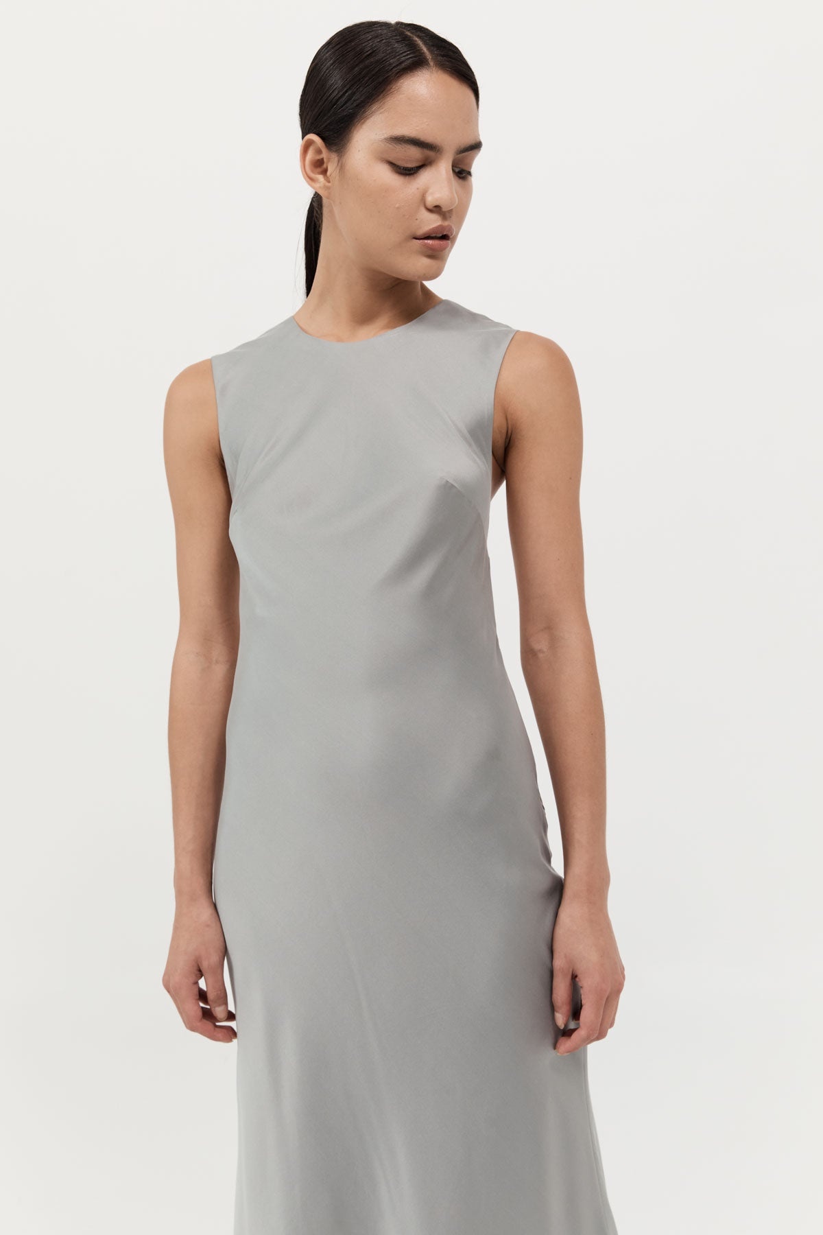 Soft Silk Rouleau Tie Dress - Silver - 5