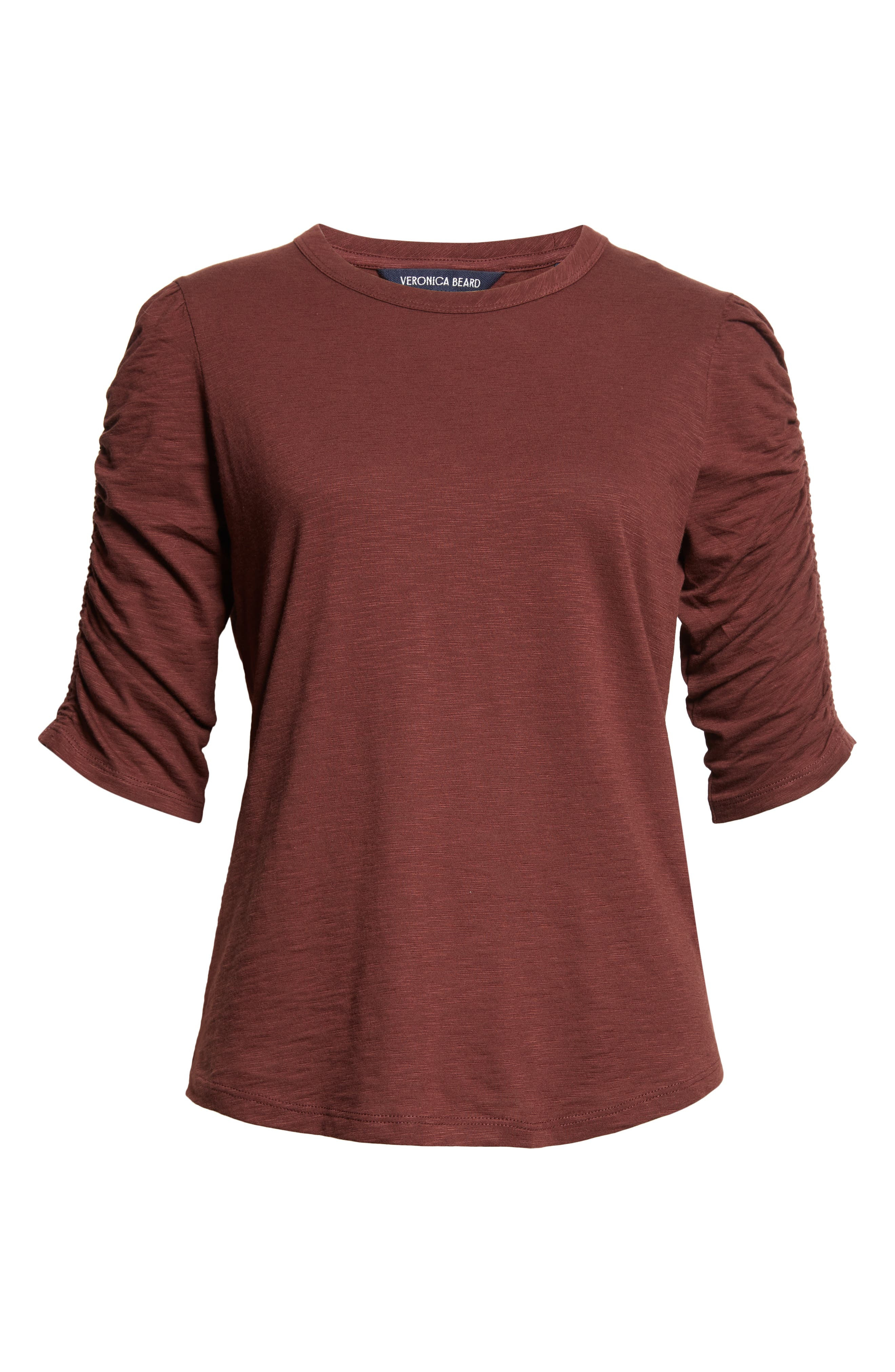 Veronica Beard Waldorf Ruched Sleeve Cotton Slub Top in Raisin at Nordstrom - 5