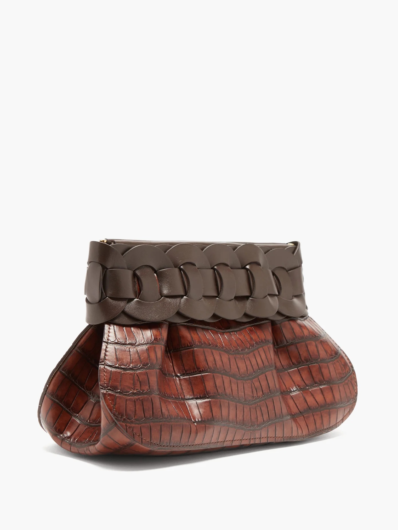 Daria braided crocodile-effect leather clutch - 4