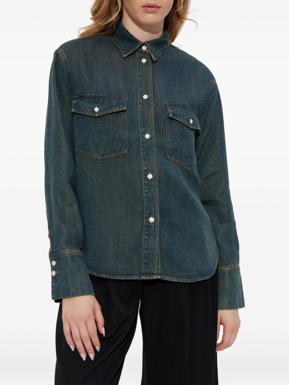 chest-pocket denim shirt - 3