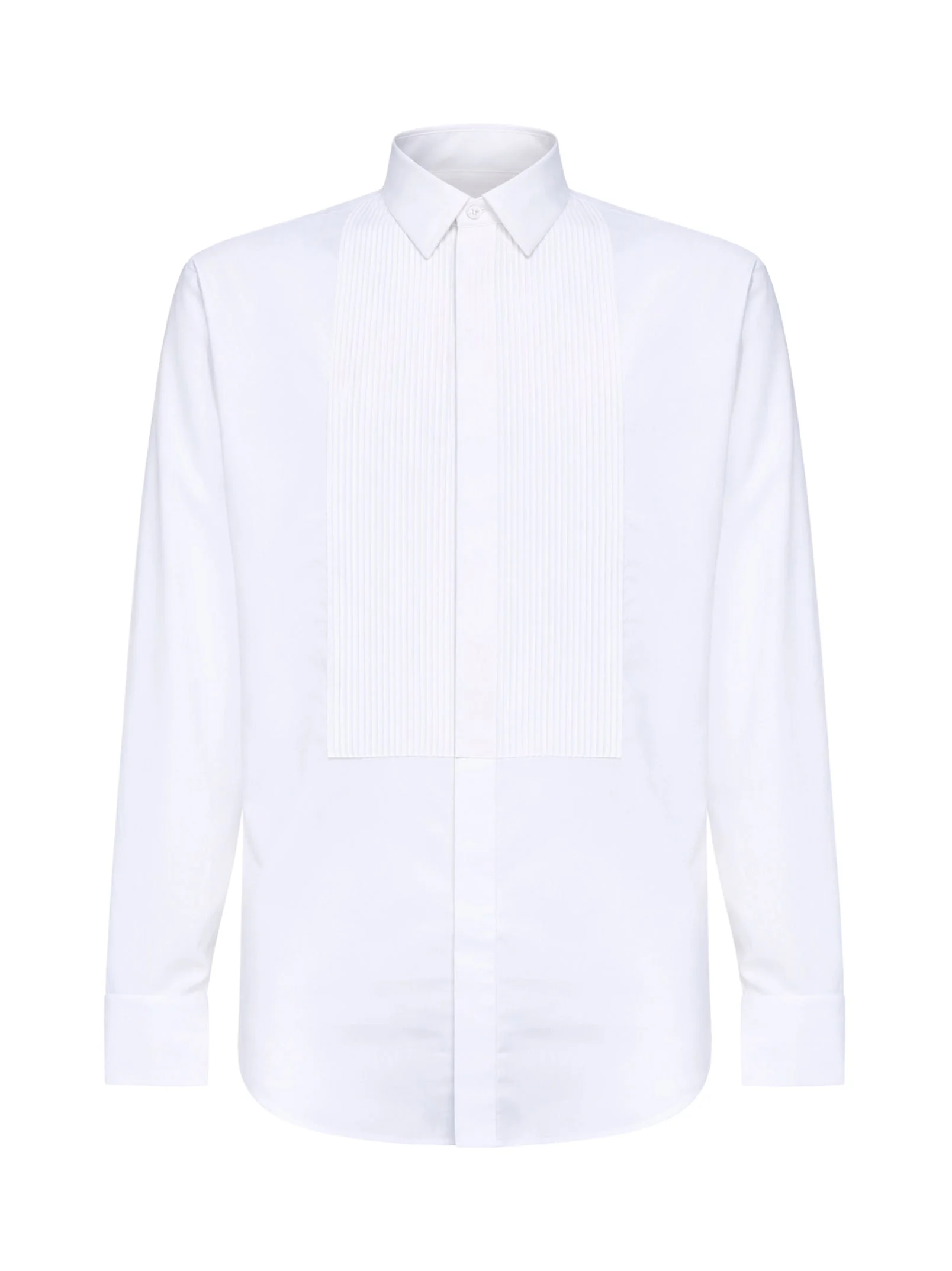 White cotton twill tuxedo shirt with pleated plastron - 1