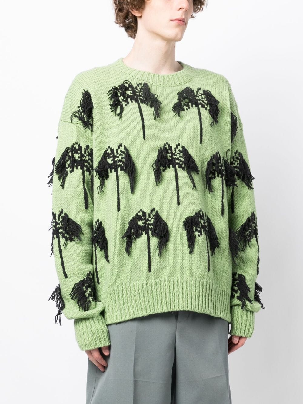 Intarsia fringed cotton-blend jumper - 3