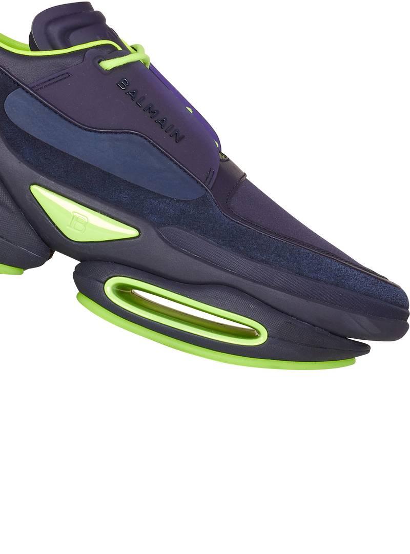 Navy blue and neon yellow leather and suede B-Bold low-top sneakers 6