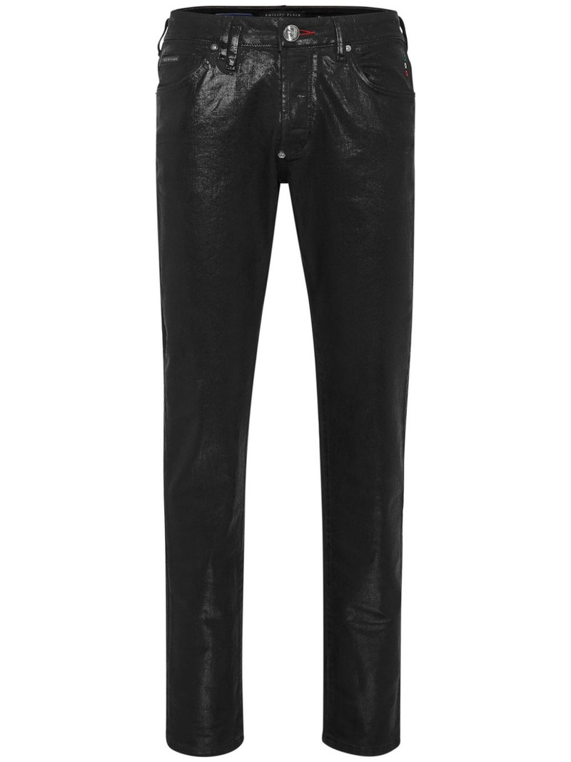 coated-finish straight-leg jeans 1